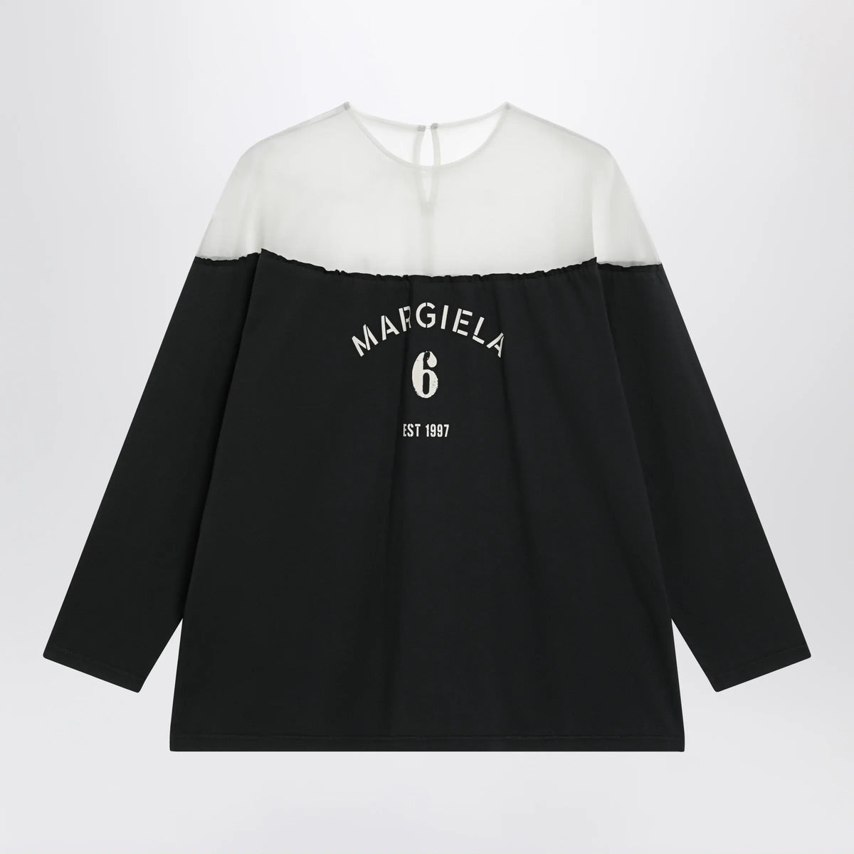 MM6 Maison Margiela - Black top with logo print and sheer insert