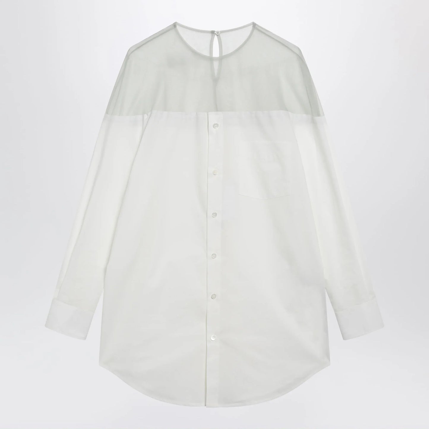 MM6 Maison Margiela - Cotton shirt with sheer panels in off-white