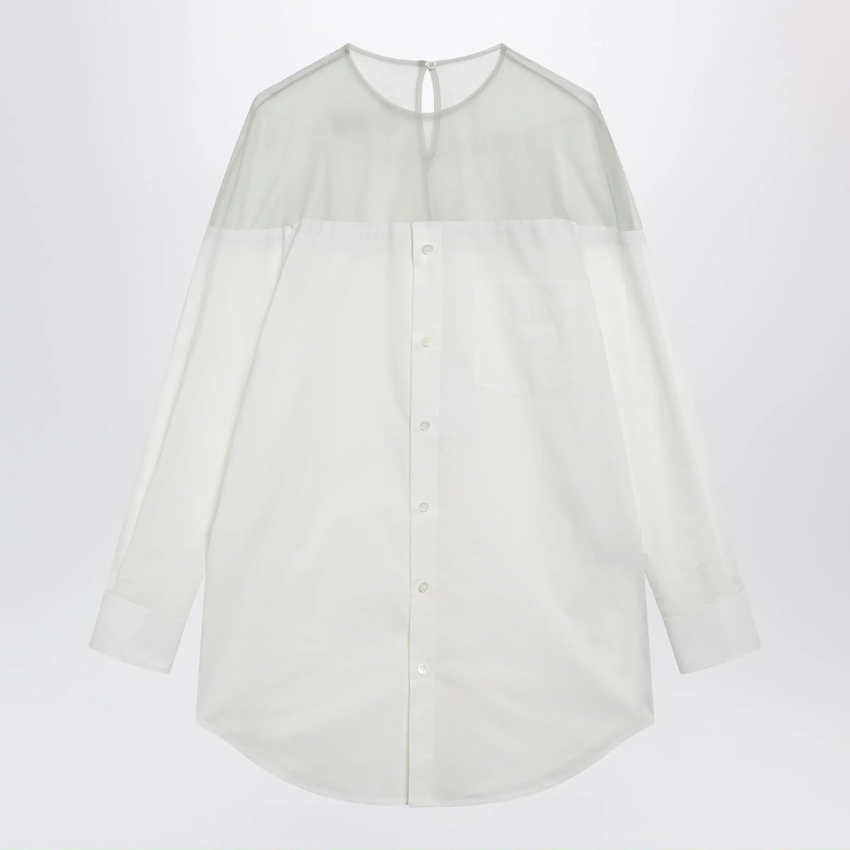 MM6 Maison Margiela - Cotton shirt with sheer panels in off-white