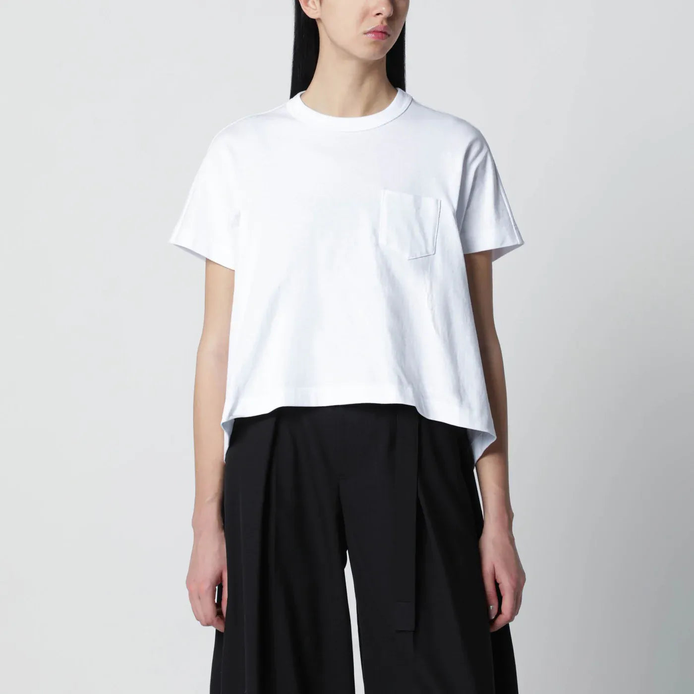 Sacai - White cropped cotton T-shirt