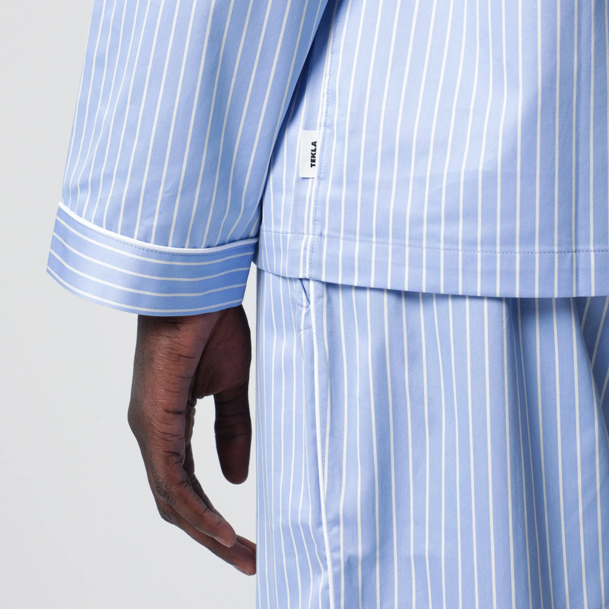 Tekla - Light blue pajama shirt with white stripes