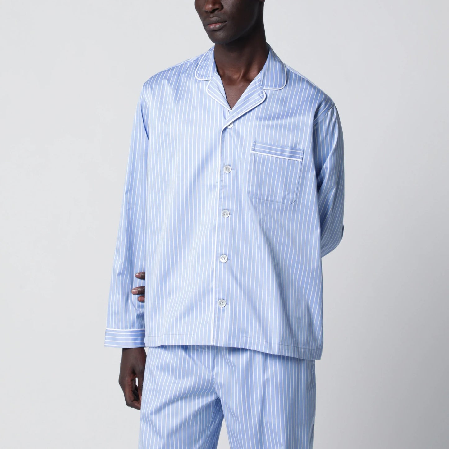 Tekla - Light blue pajama shirt with white stripes