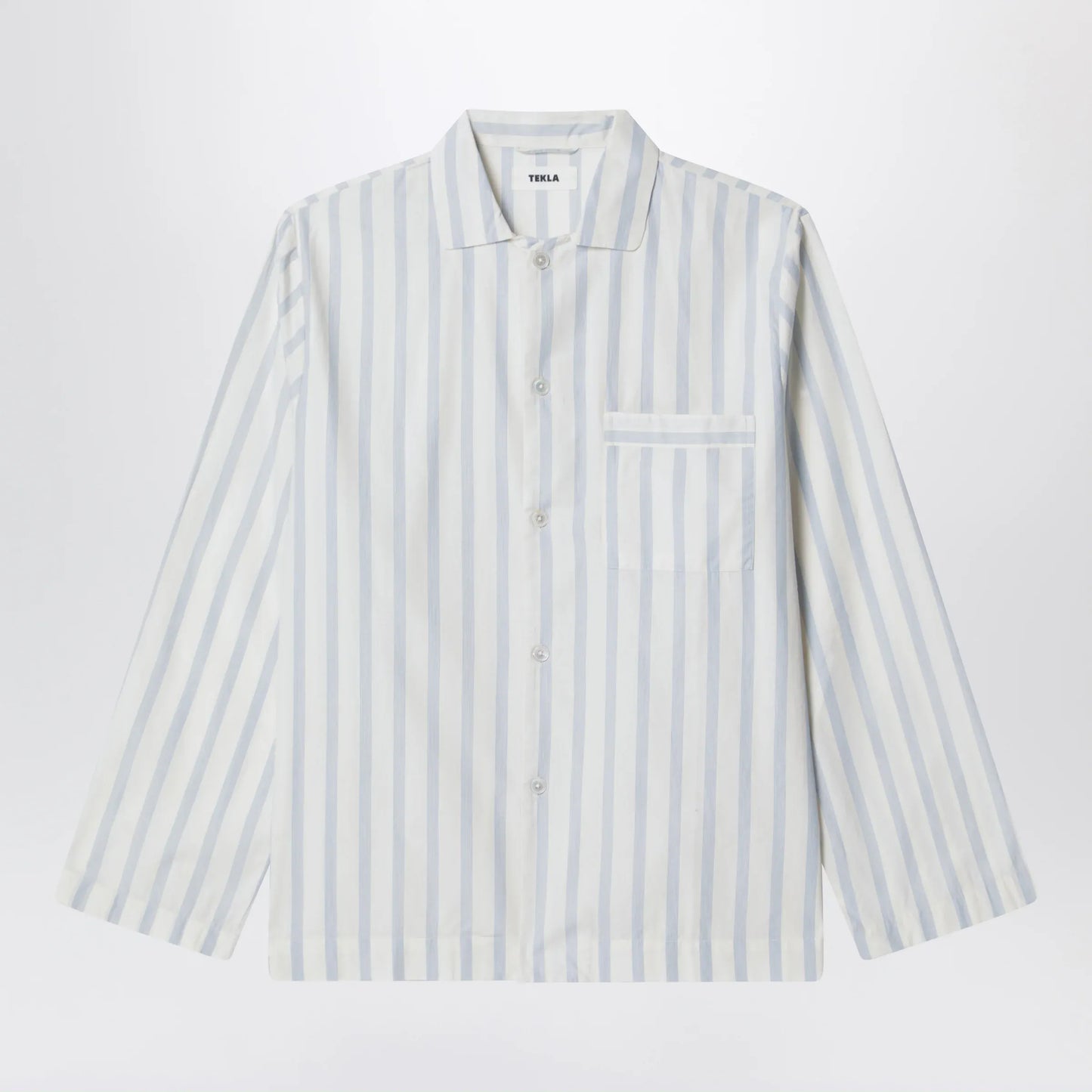 Tekla - White pajama shirt with light blue stripes