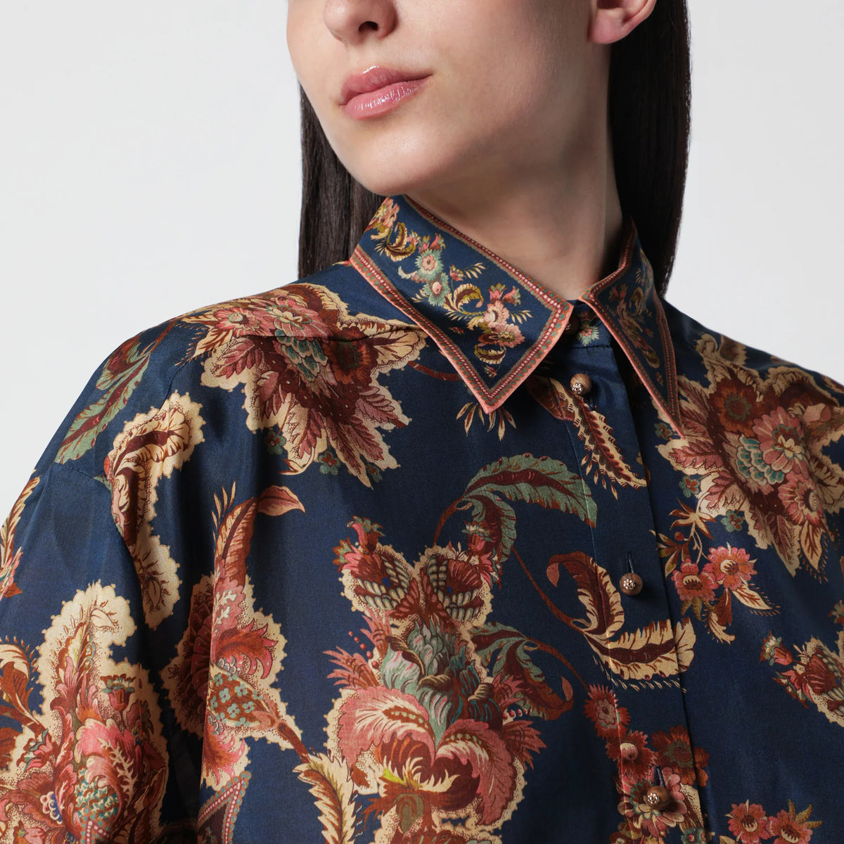 ZIMMERMANN - Aster Relaxed navy Jacobean shirt