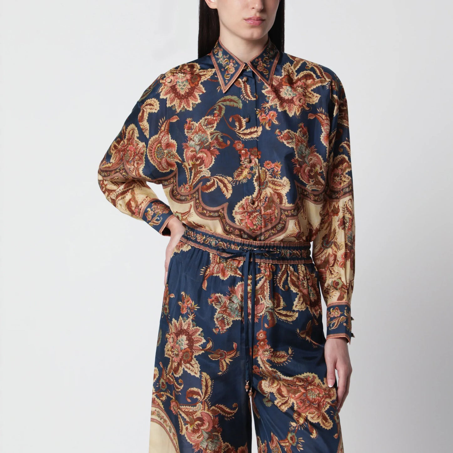 ZIMMERMANN - Aster Relaxed navy Jacobean shirt