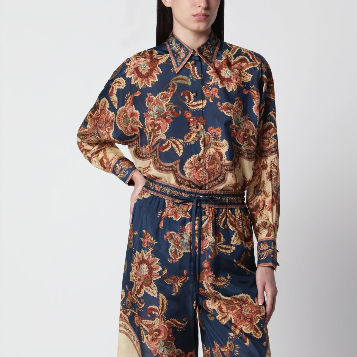 ZIMMERMANN - Aster Relaxed navy Jacobean shirt