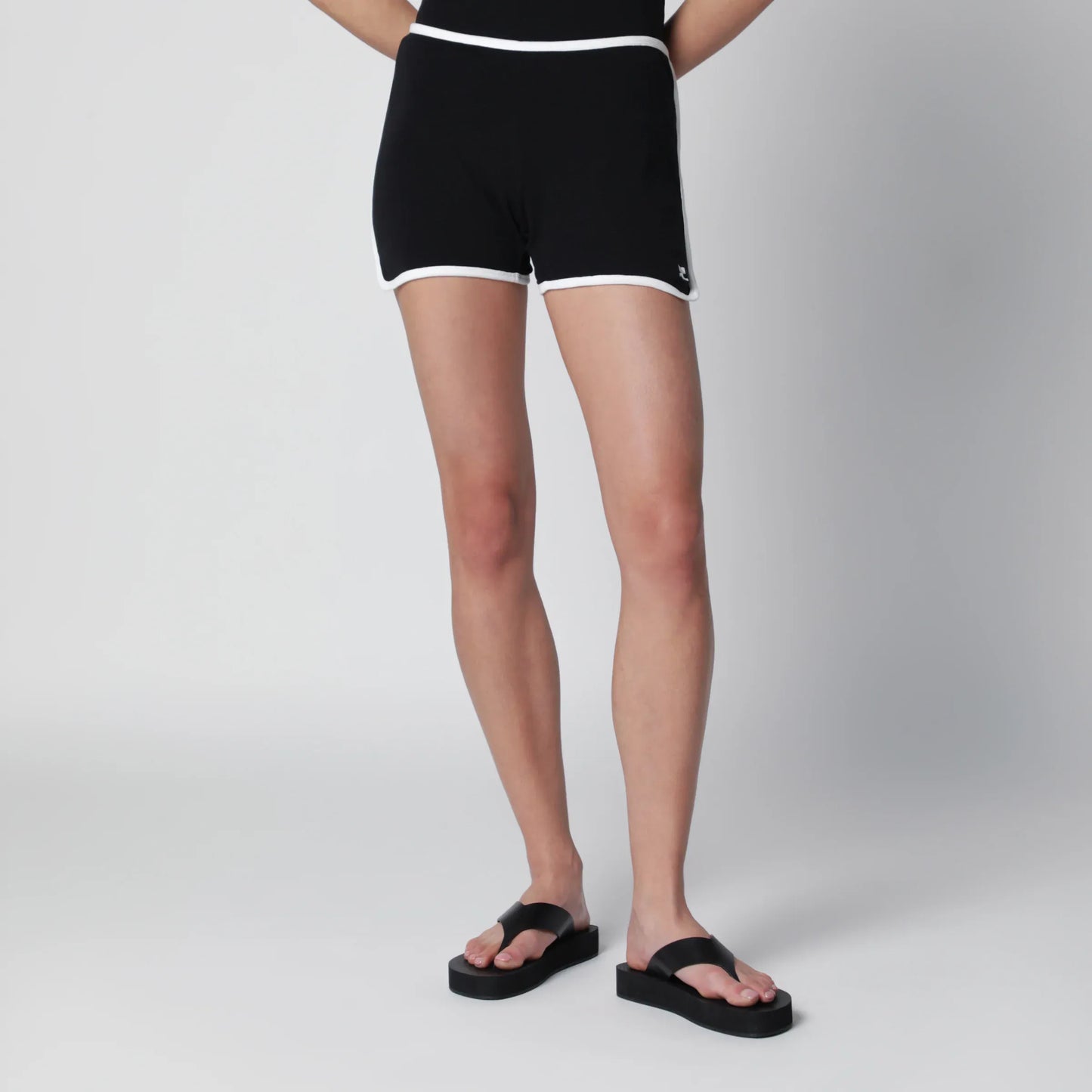 Courrèges - Contrast mini jersey shorts in black cotton