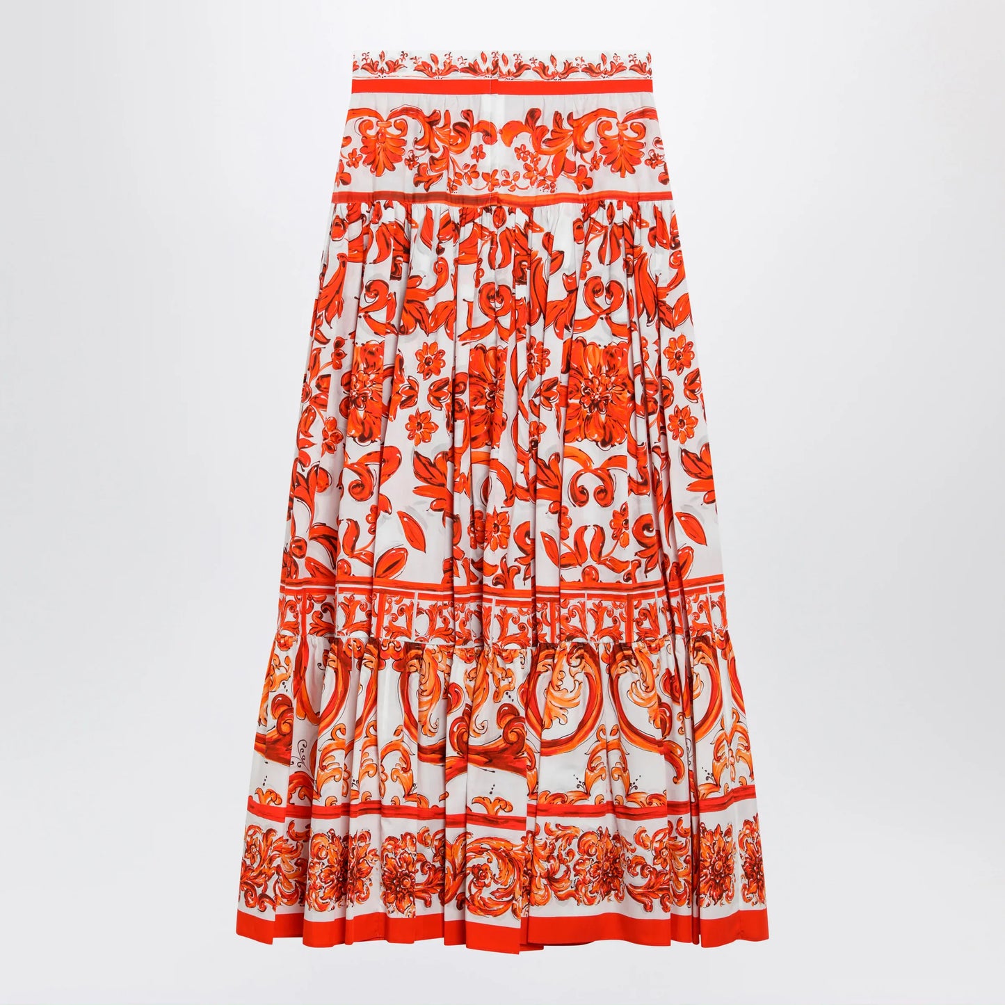 Dolce&Gabbana - Long Maiolica-print cotton poplin skirt in orange