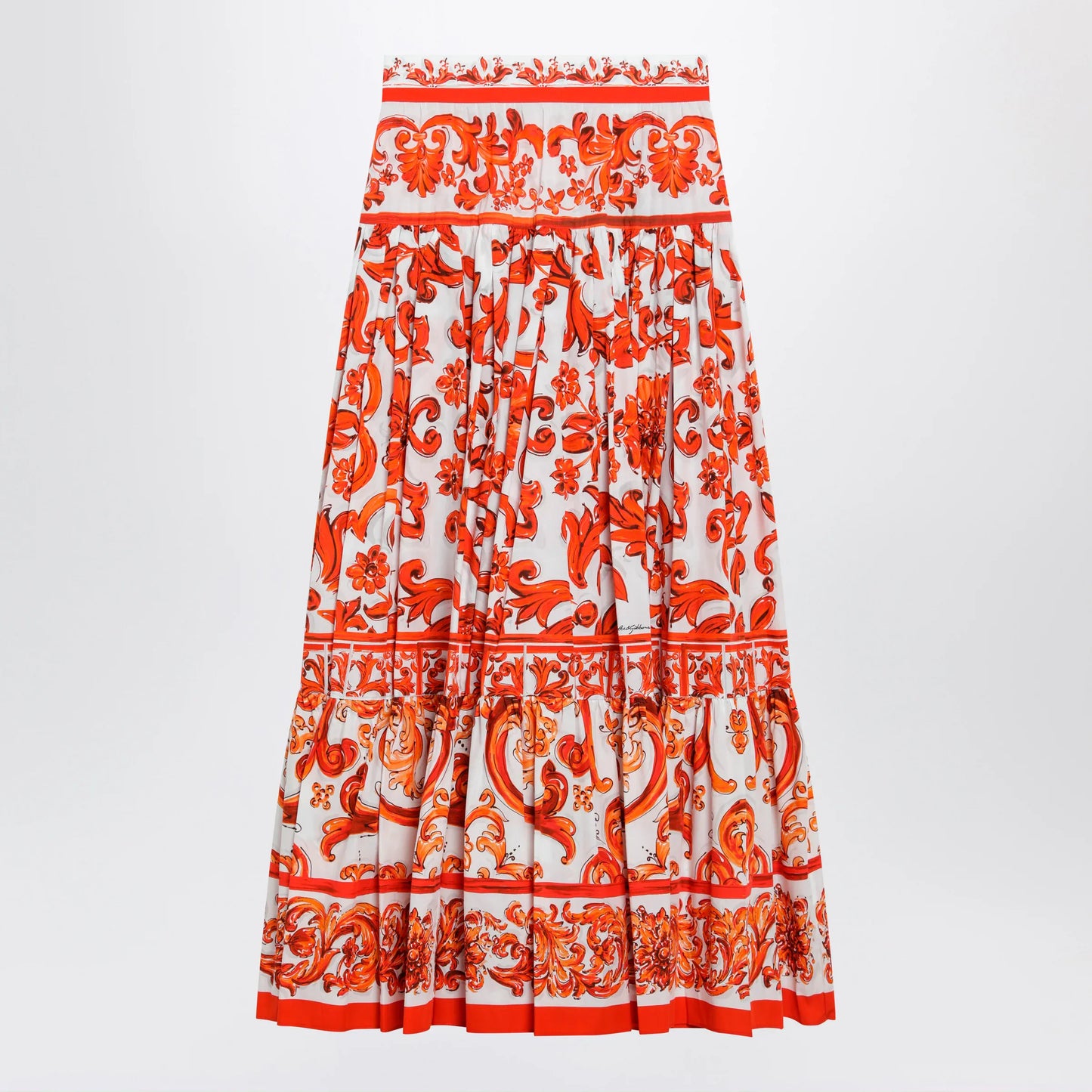 Dolce&Gabbana - Long Maiolica-print cotton poplin skirt in orange