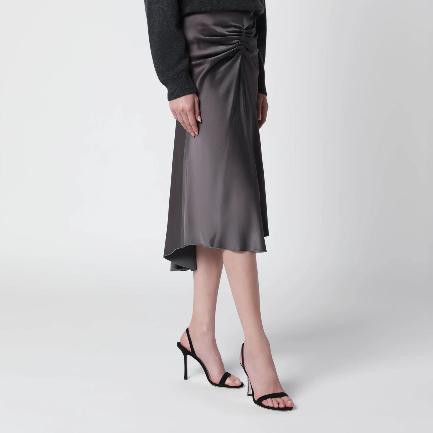 Victoria Beckham - Bela midi skirt in mineral grey crêpe satin