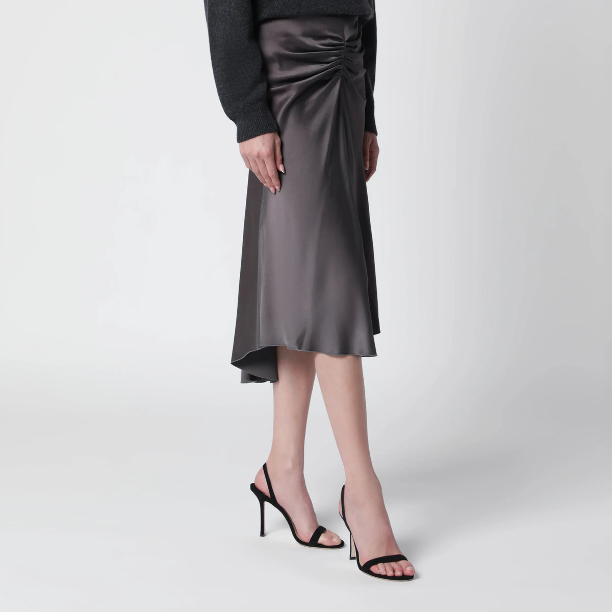 Victoria Beckham - Bela midi skirt in mineral grey crêpe satin