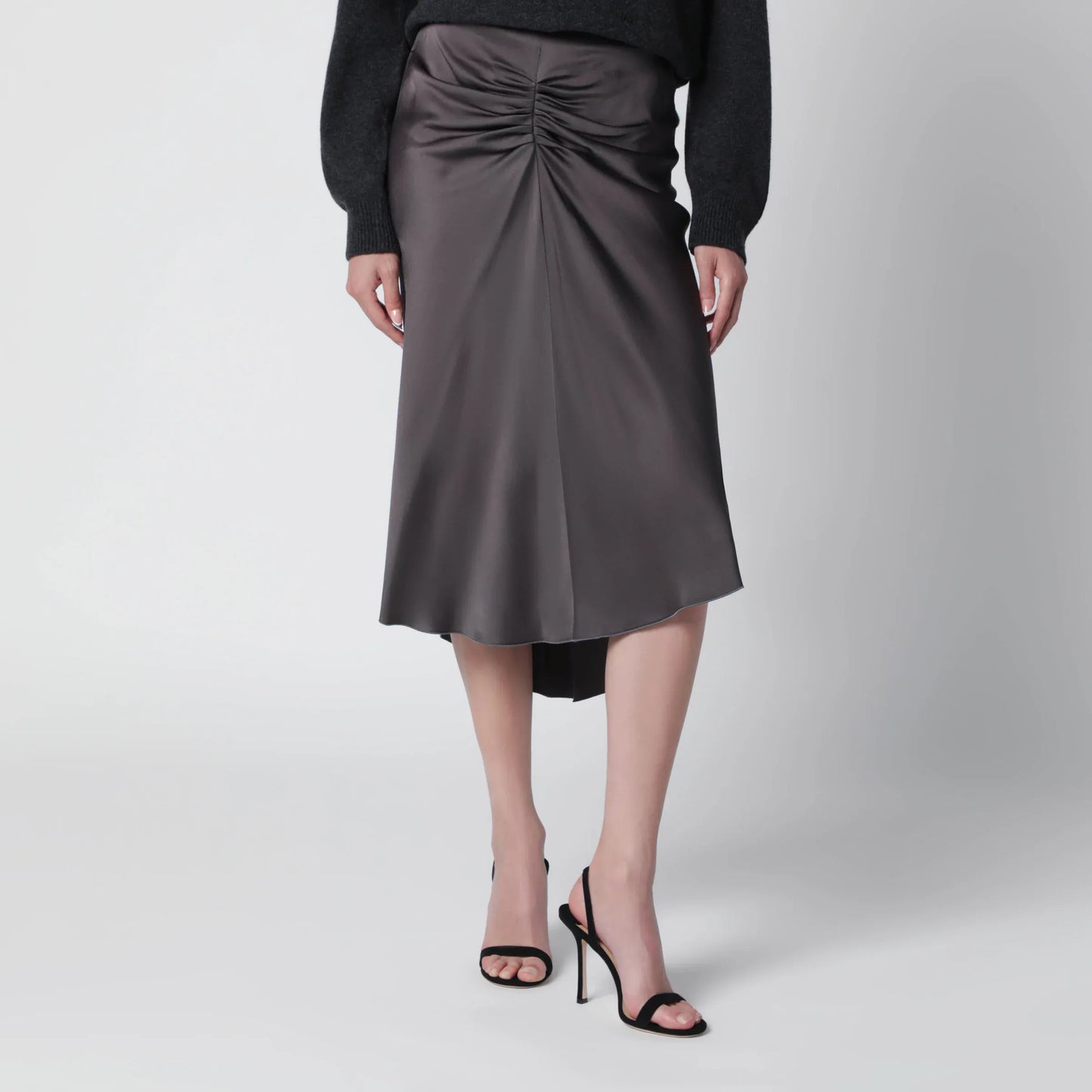 Victoria Beckham - Bela midi skirt in mineral grey crêpe satin