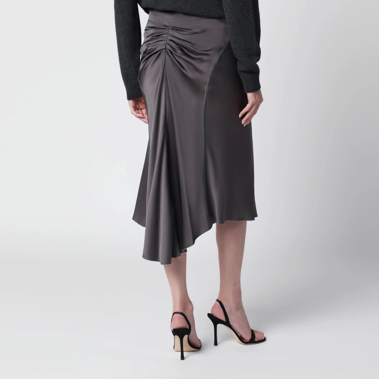 Victoria Beckham - Bela midi skirt in mineral grey crêpe satin