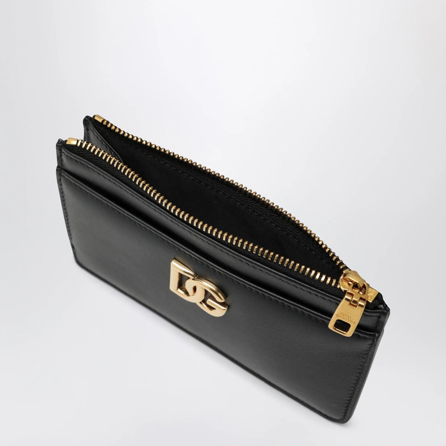 Dolce&Gabbana - Black leather zip card holder with DG logo