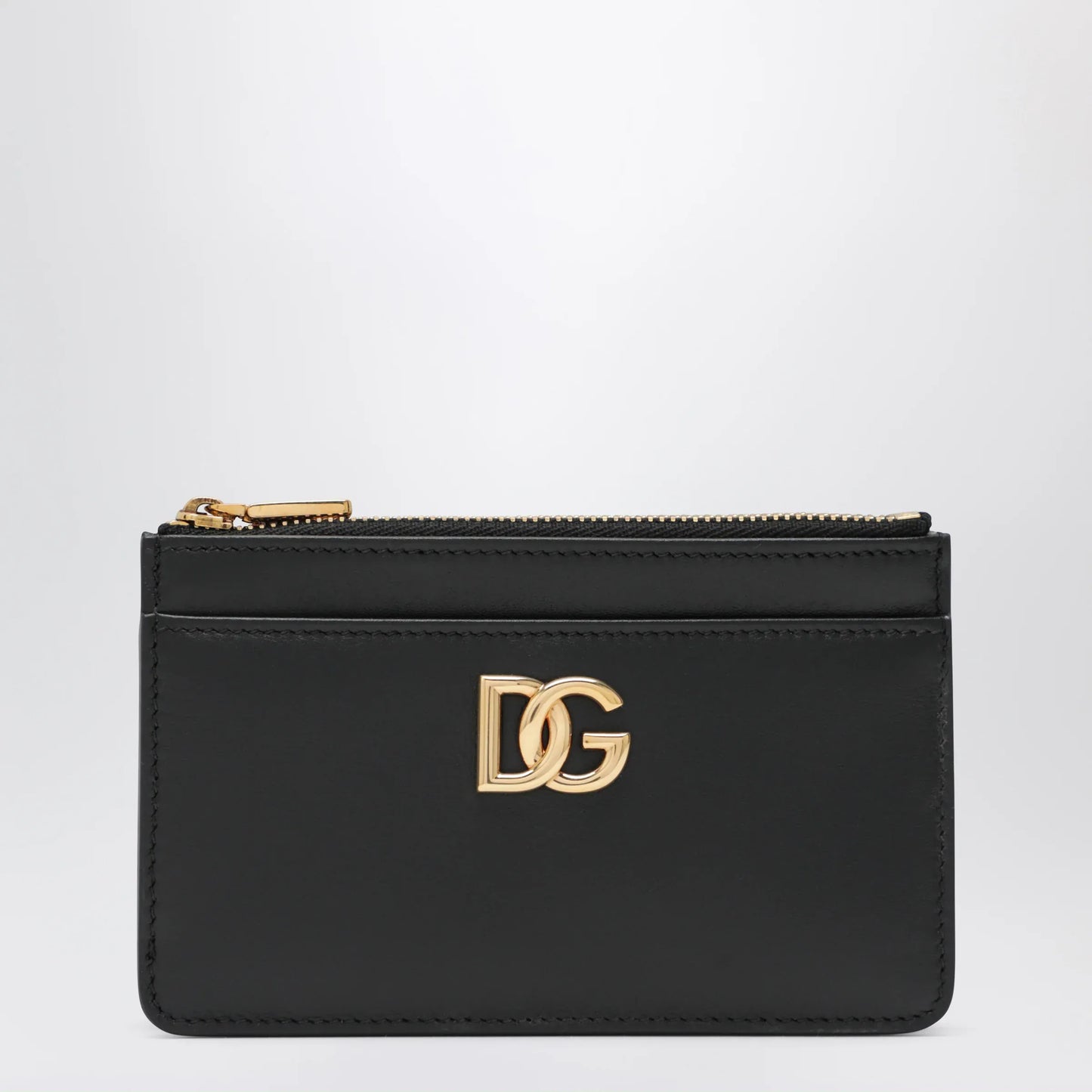 Dolce&Gabbana - Black leather zip card holder with DG logo