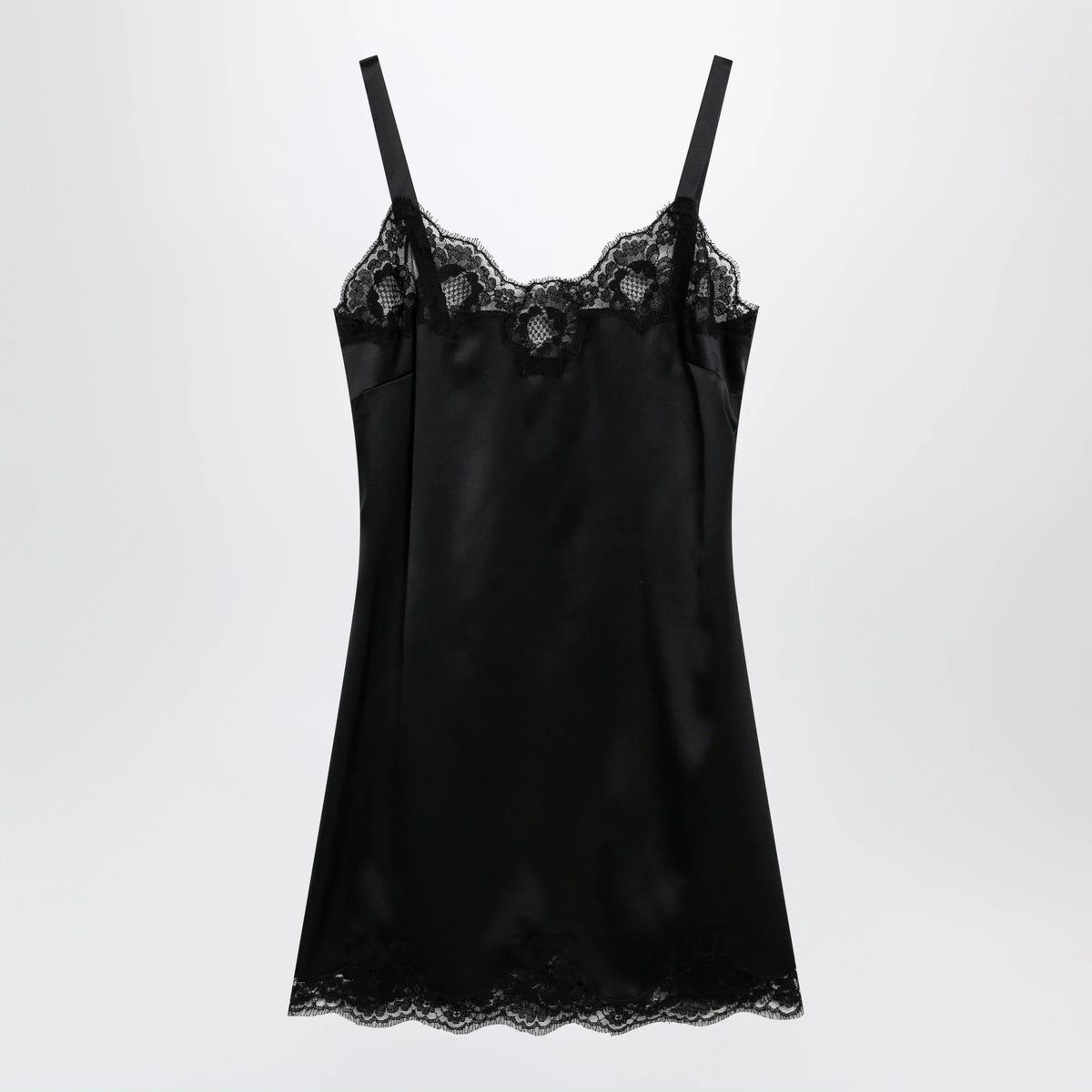 Dolce&Gabbana - Black silk satin slip with lace trim