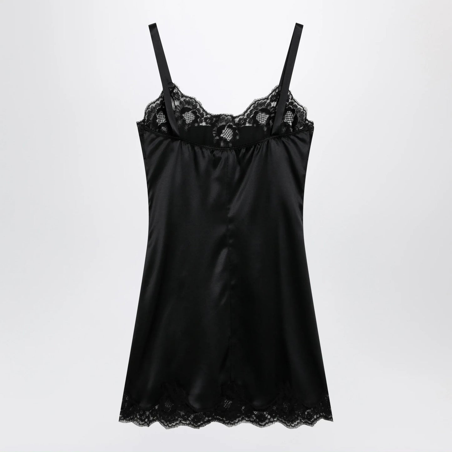 Dolce&Gabbana - Black silk satin slip with lace trim