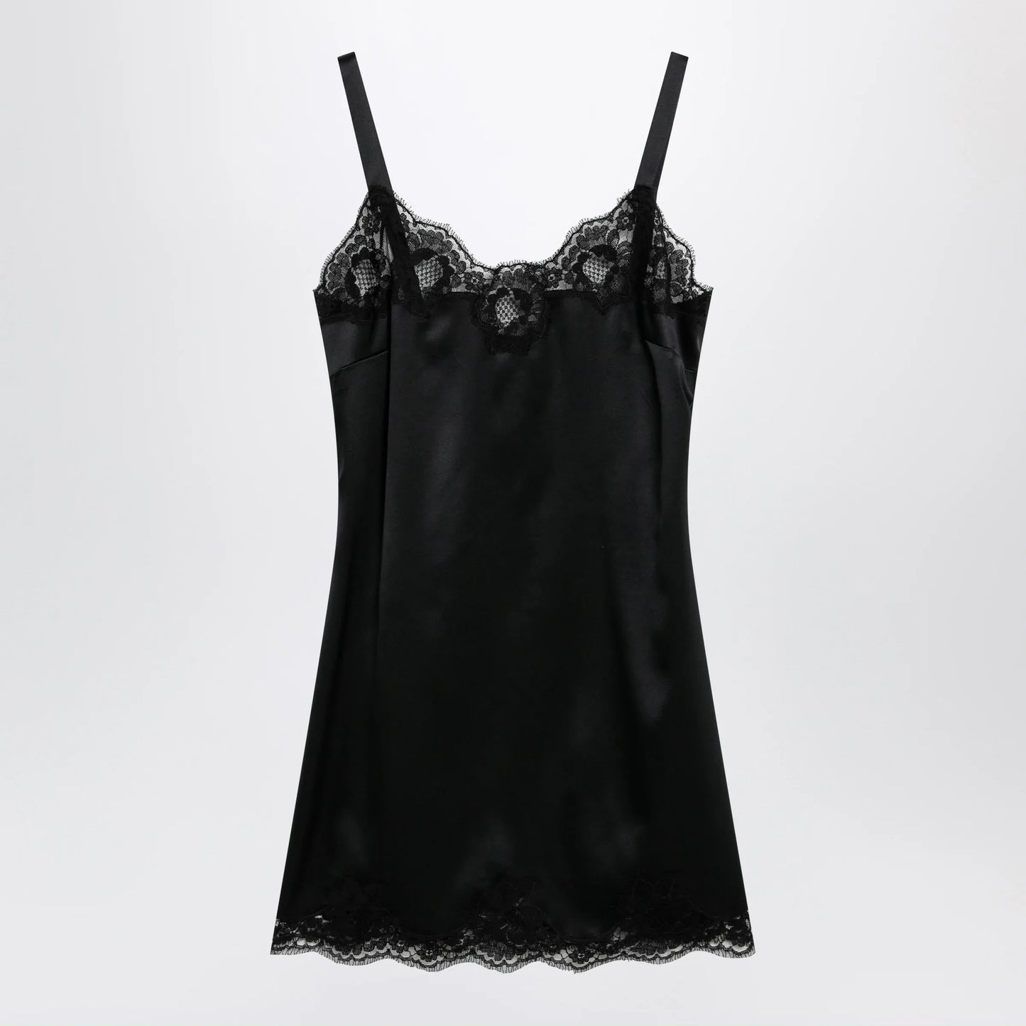 Dolce&Gabbana - Black silk satin slip with lace trim