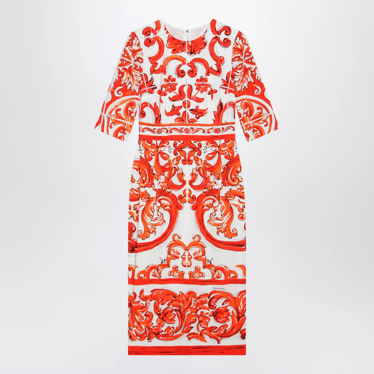 Dolce&Gabbana - Fitted Maiolica-print silk charmeuse dress in orange