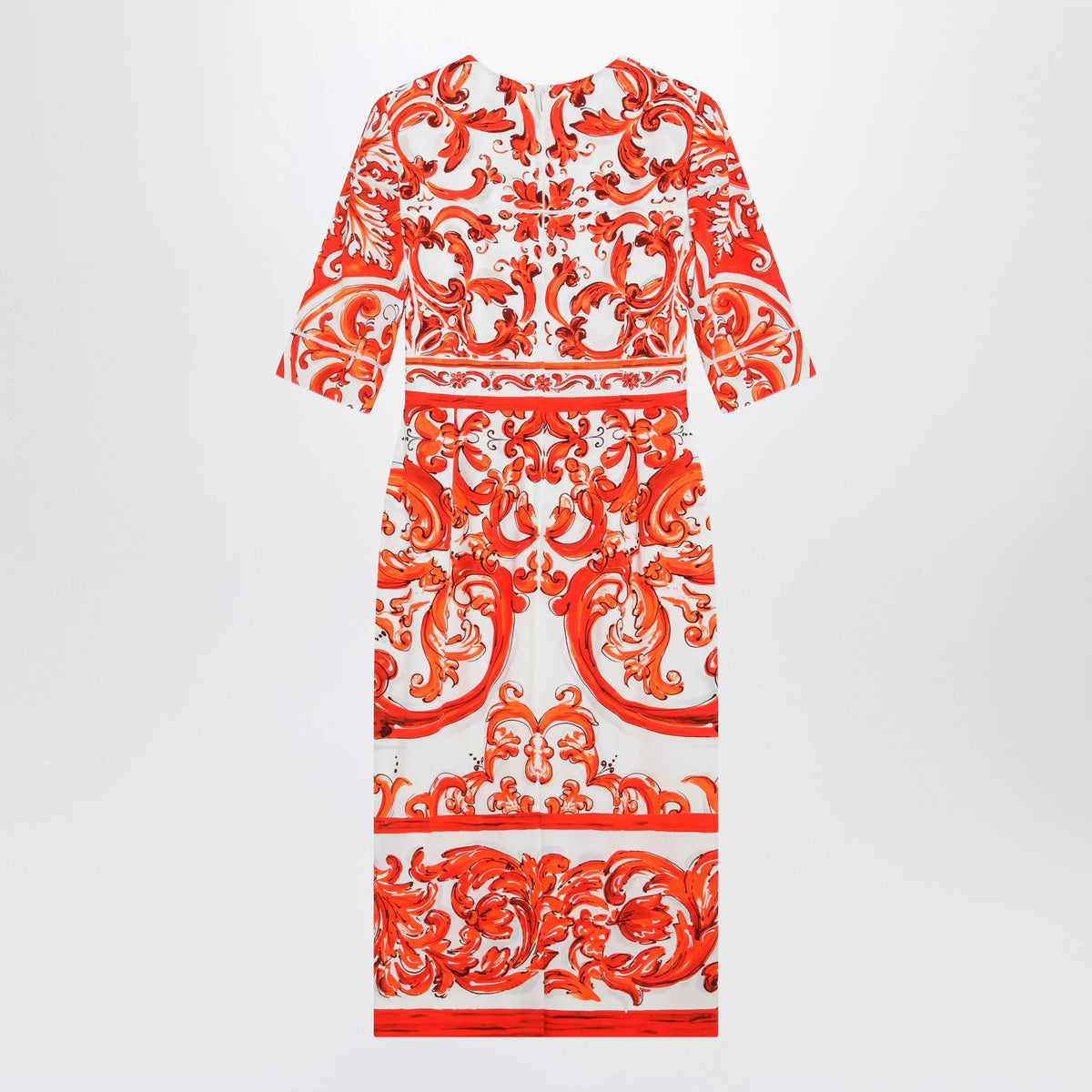 Dolce&Gabbana - Fitted Maiolica-print silk charmeuse dress in orange