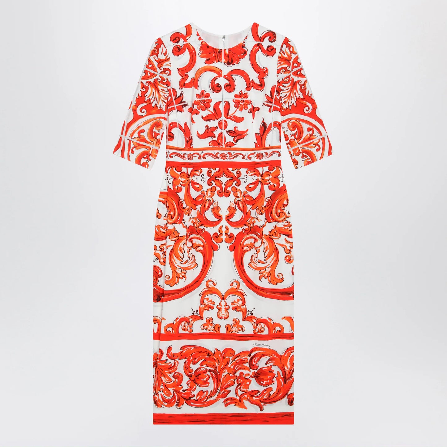 Dolce&Gabbana - Fitted Maiolica-print silk charmeuse dress in orange