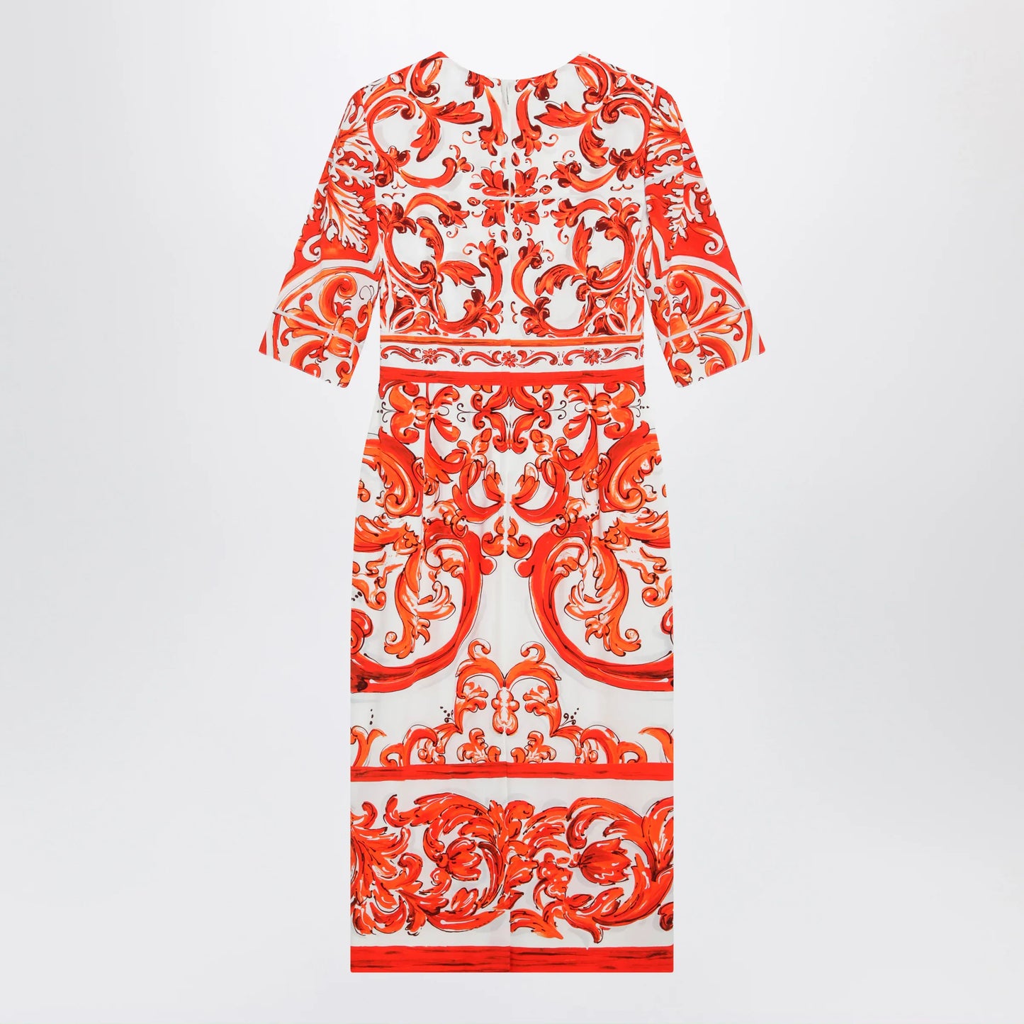 Dolce&Gabbana - Fitted Maiolica-print silk charmeuse dress in orange