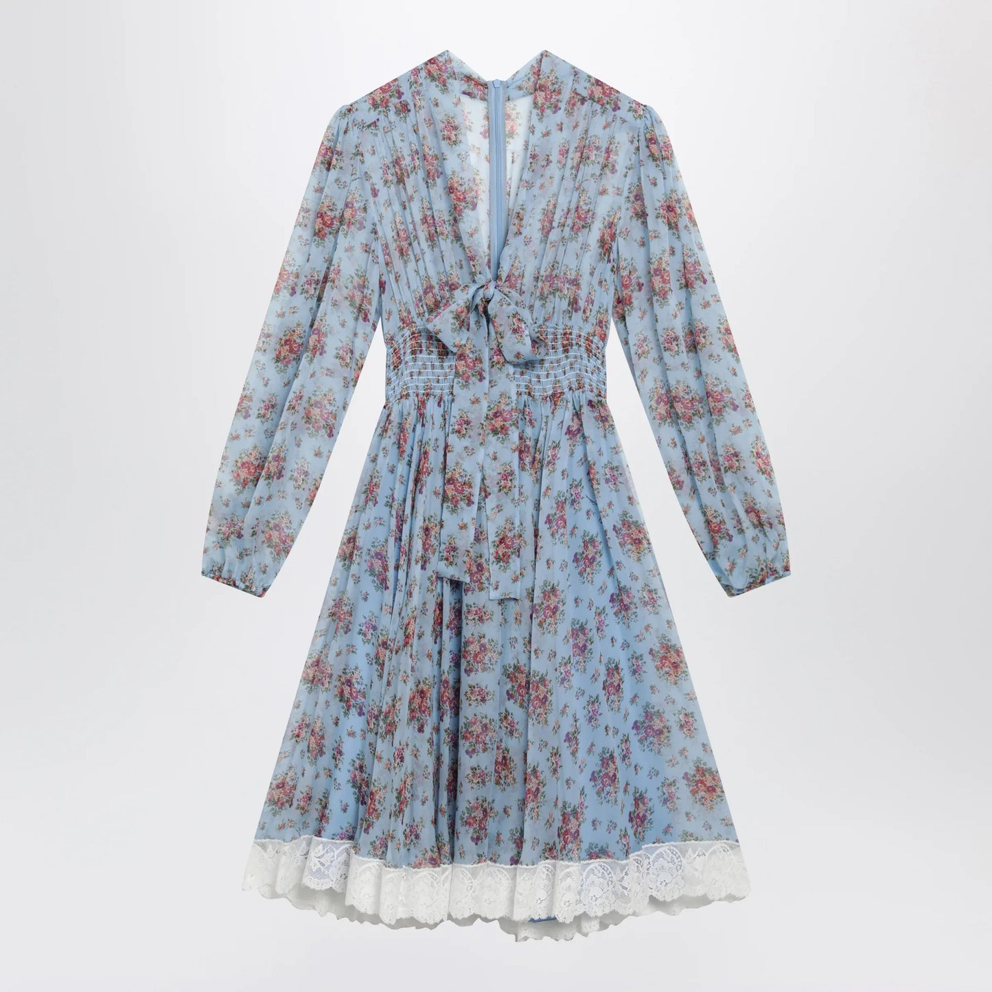 Dolce&Gabbana - Floral bouquet-print chiffon dress in light blue