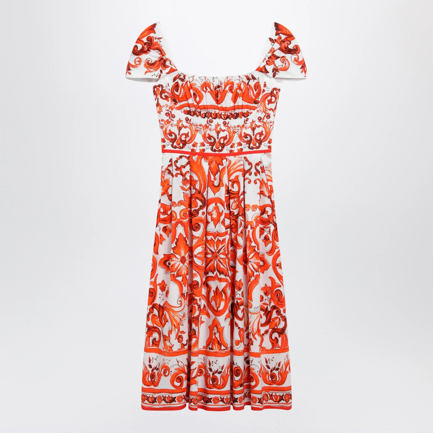 Dolce&Gabbana - Maiolica-print cotton poplin dress in orange