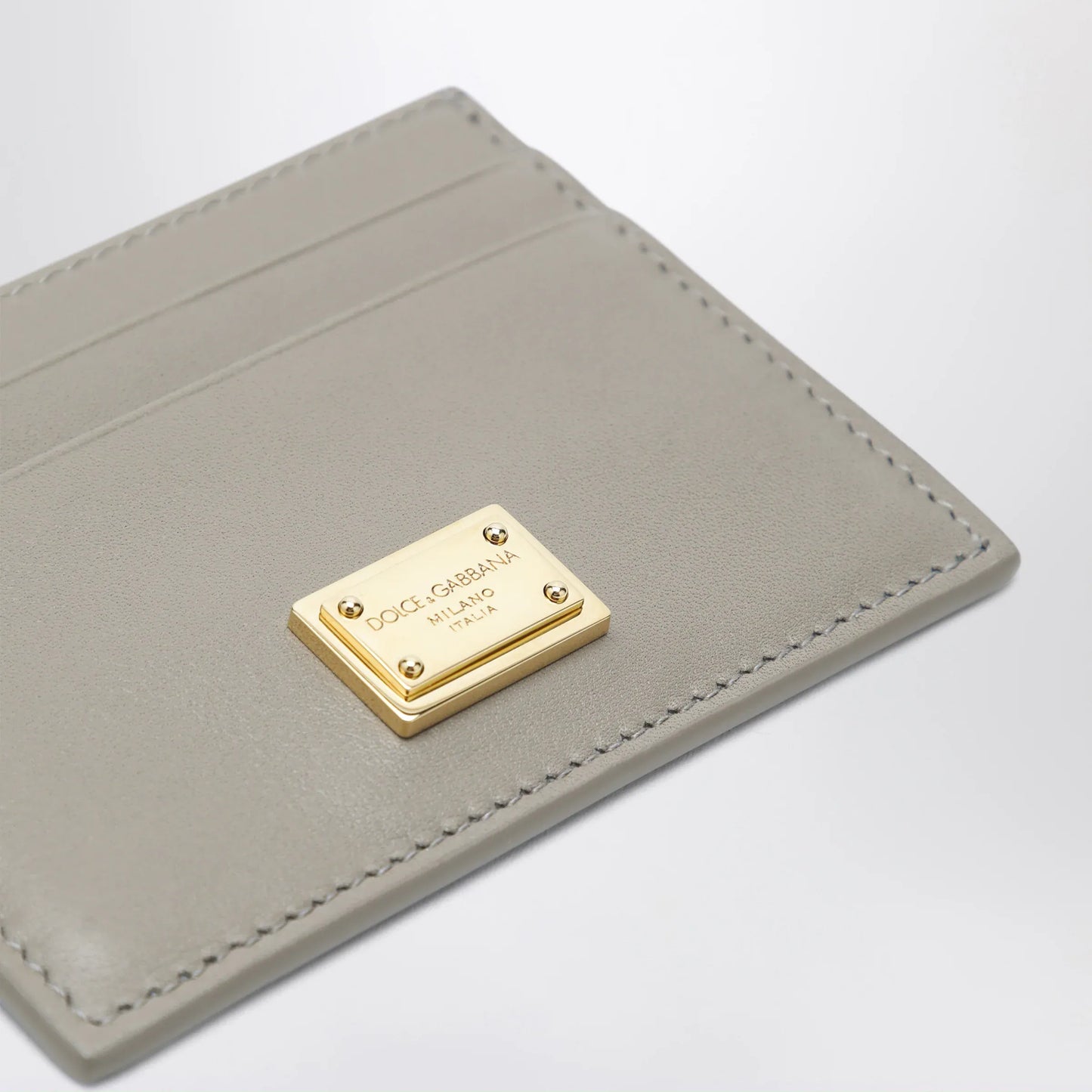 Dolce&Gabbana - Taupe leather card holder with logo plaque