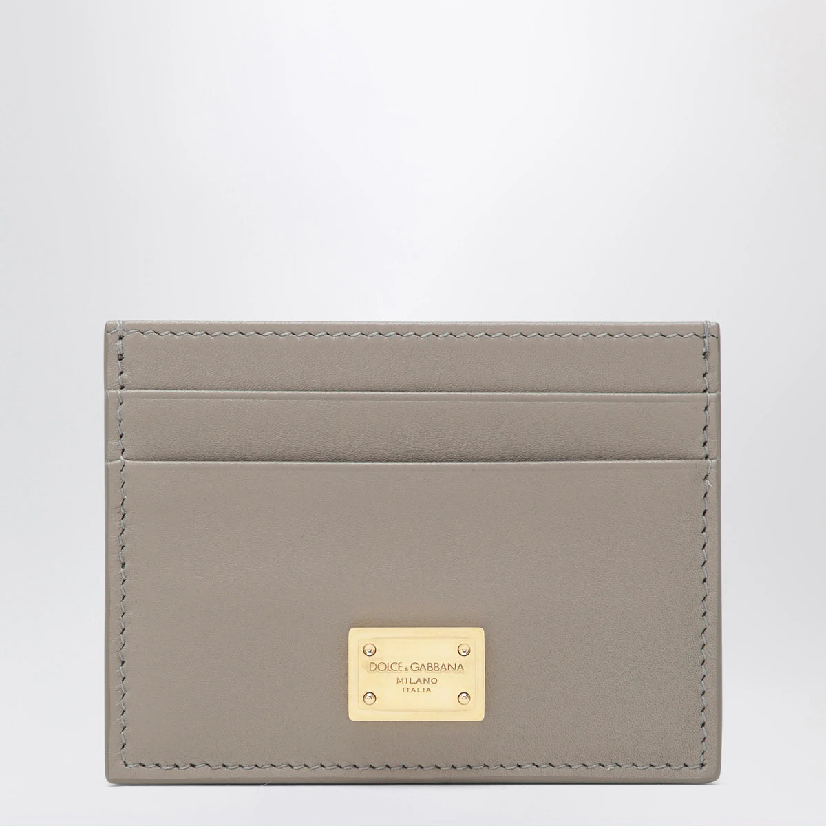 Dolce&Gabbana - Taupe leather card holder with logo plaque