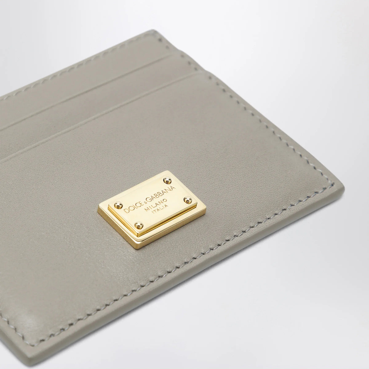 Dolce&Gabbana - Taupe leather card holder with logo plaque