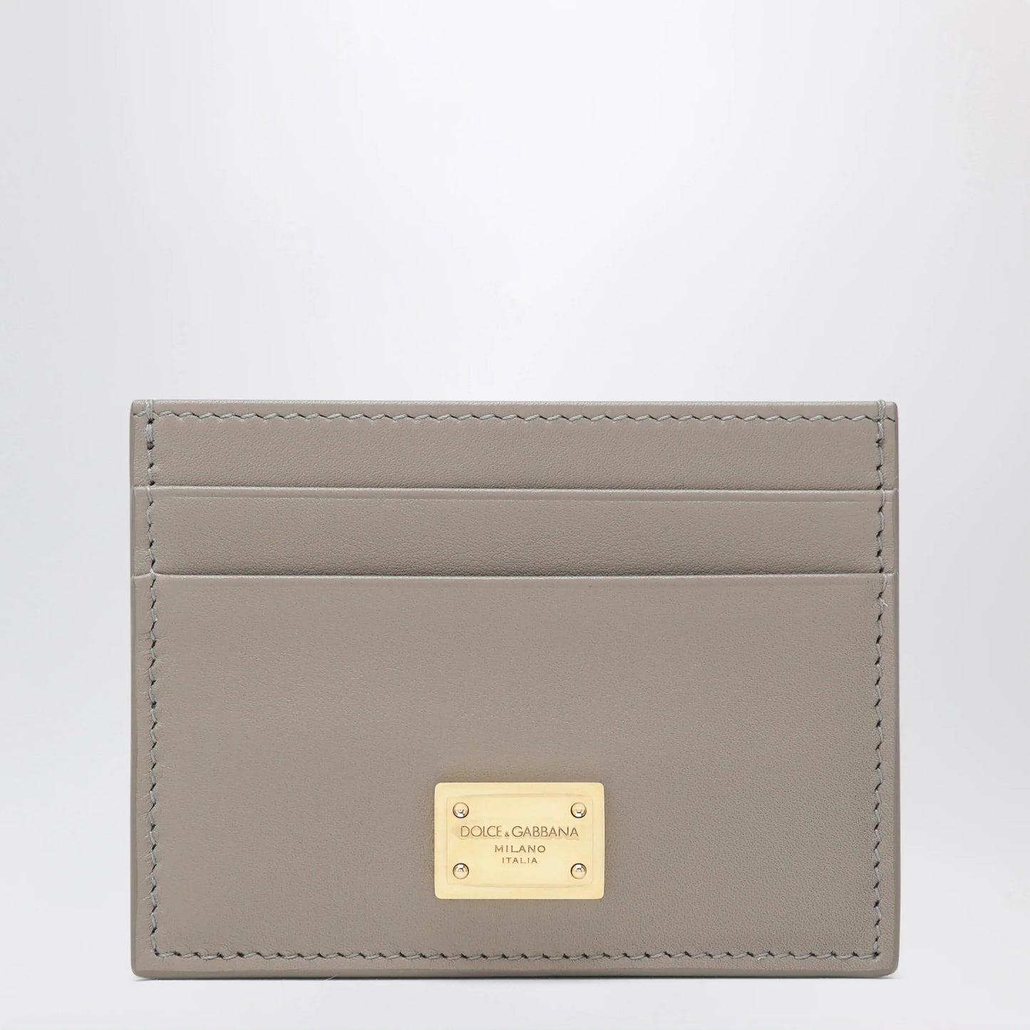 Dolce&Gabbana - Taupe leather card holder with logo plaque