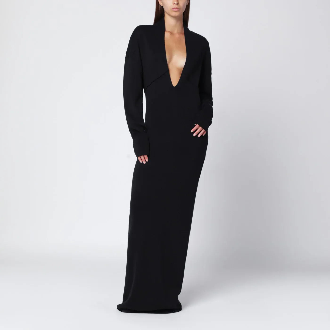 Entire Studios - Black long dress with wide neckline