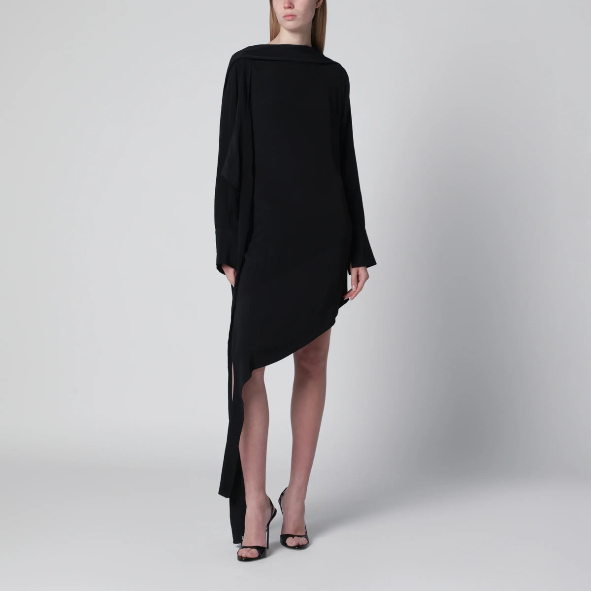Francesco Murano - Black asymmetric silk-blend dress