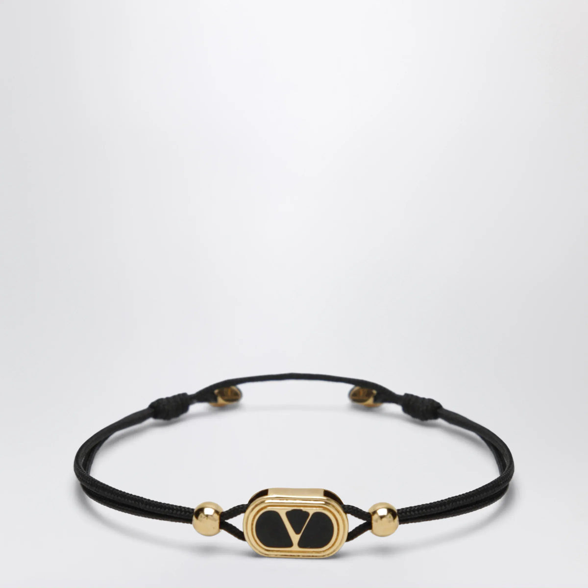 Valentino Garavani - Black cord bracelet with enamelled gold V logo
