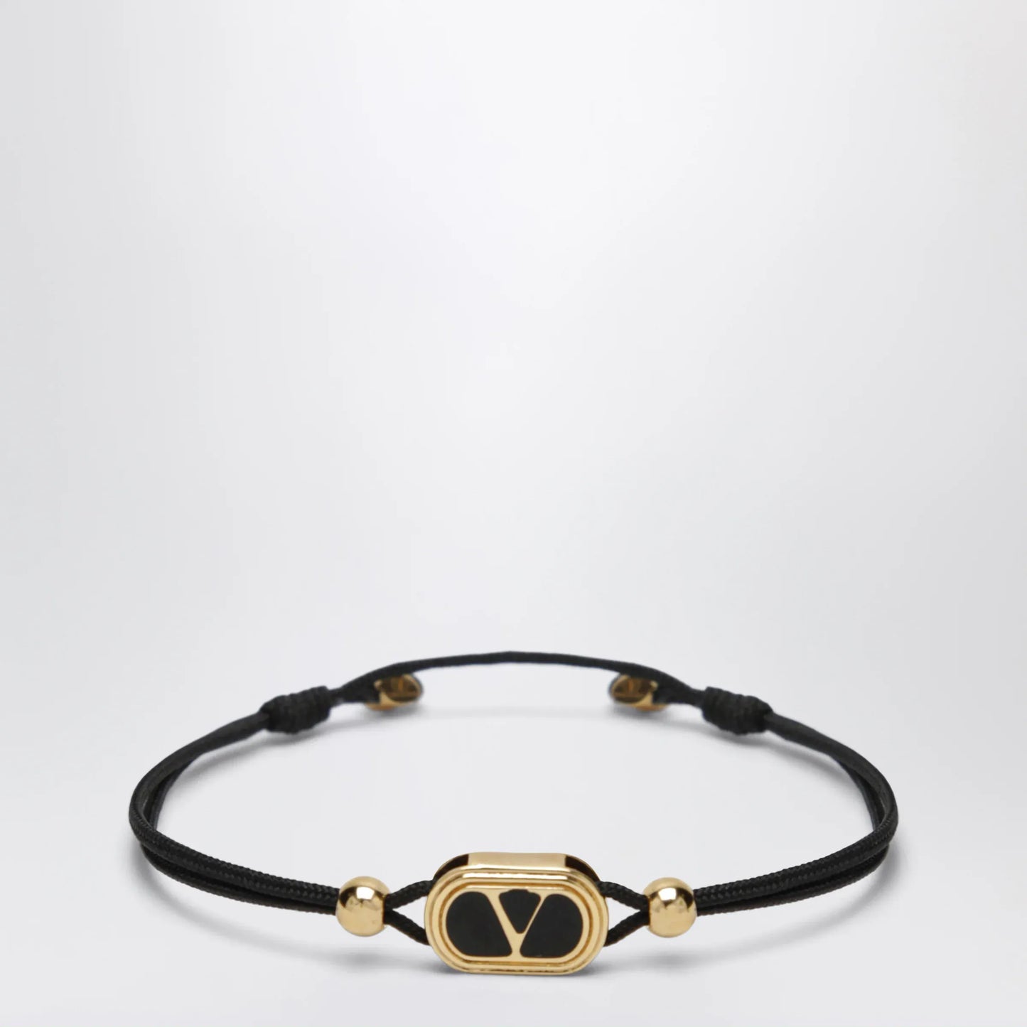 Valentino Garavani - Black cord bracelet with enamelled gold V logo
