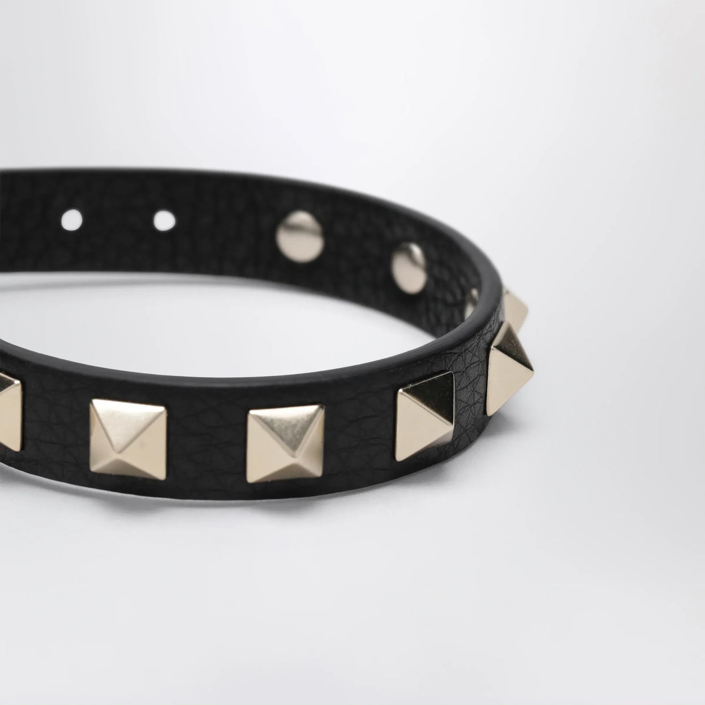 Valentino Garavani - Black leather Rockstud bracelet with gold-tone studs
