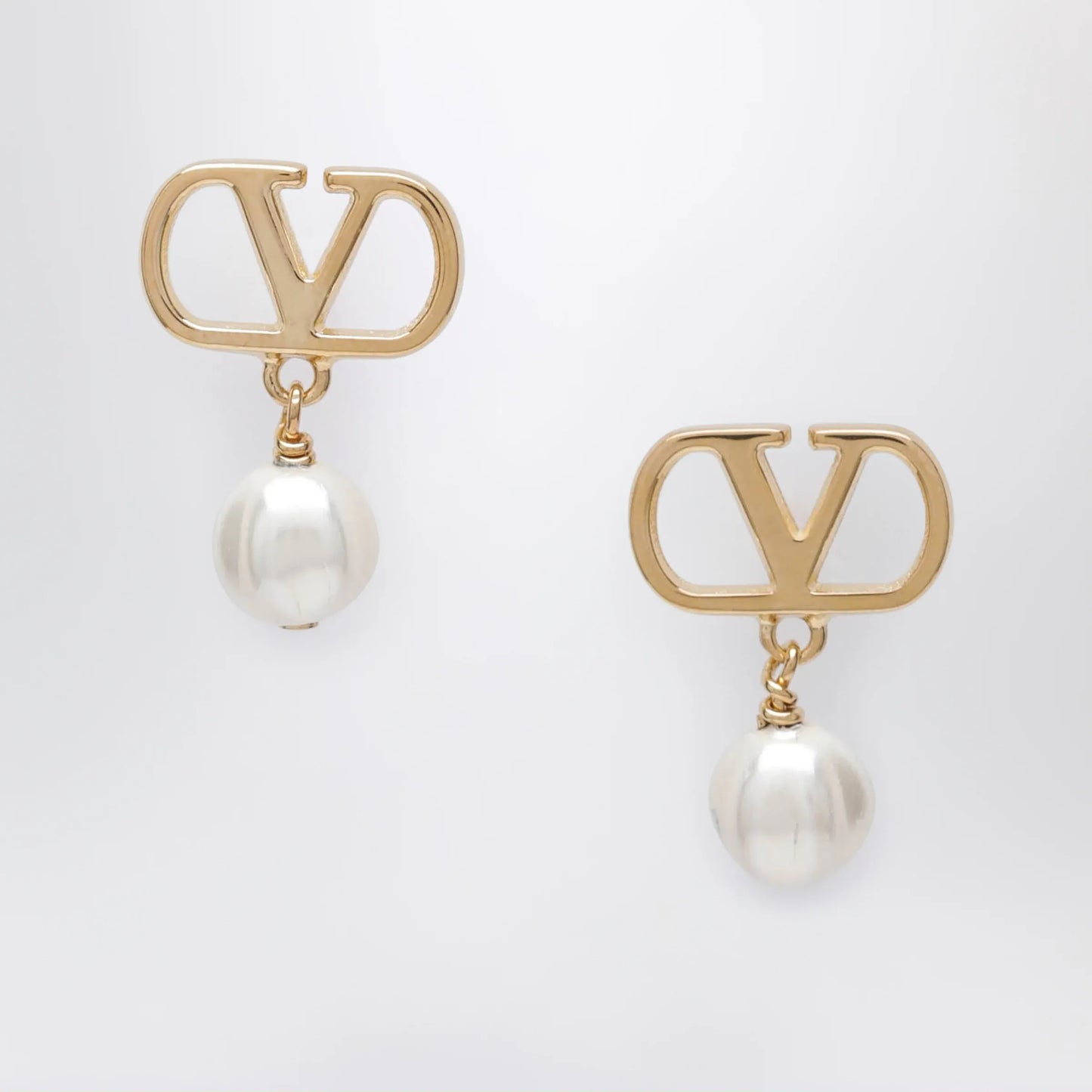 Valentino Garavani - VLogo pearl drop earrings in gold-tone brass