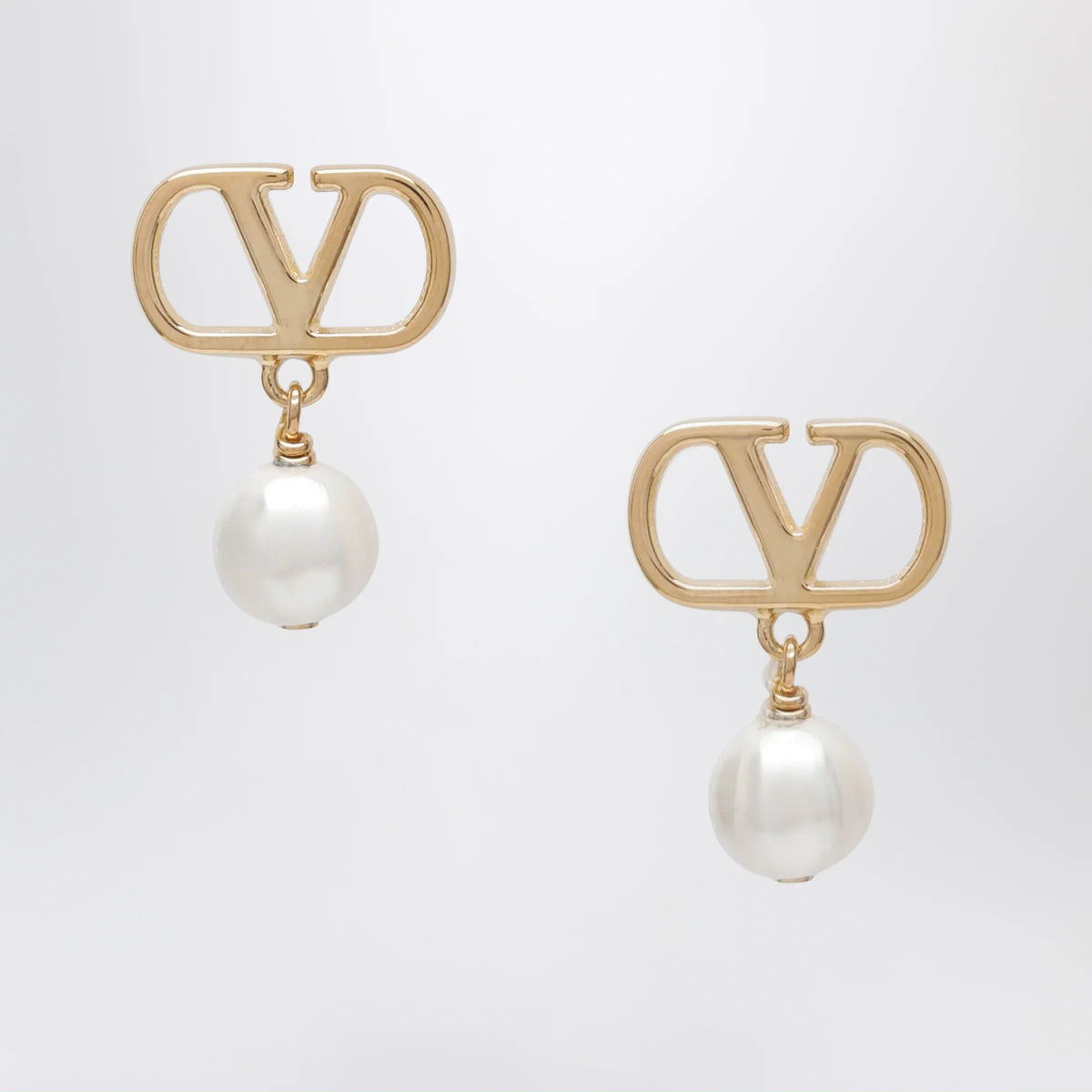 Valentino Garavani - VLogo pearl drop earrings in gold-tone brass