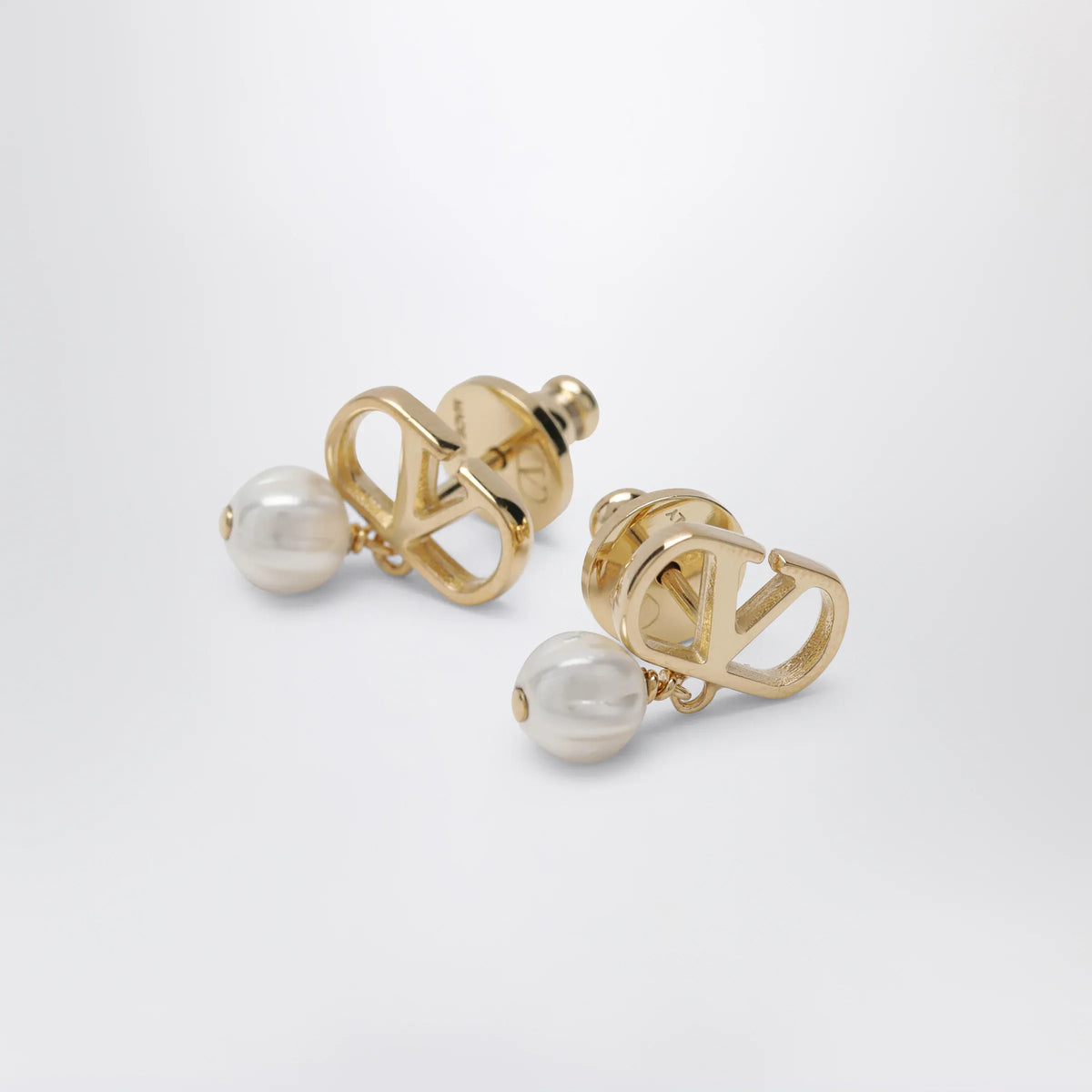 Valentino Garavani - VLogo pearl drop earrings in gold-tone brass
