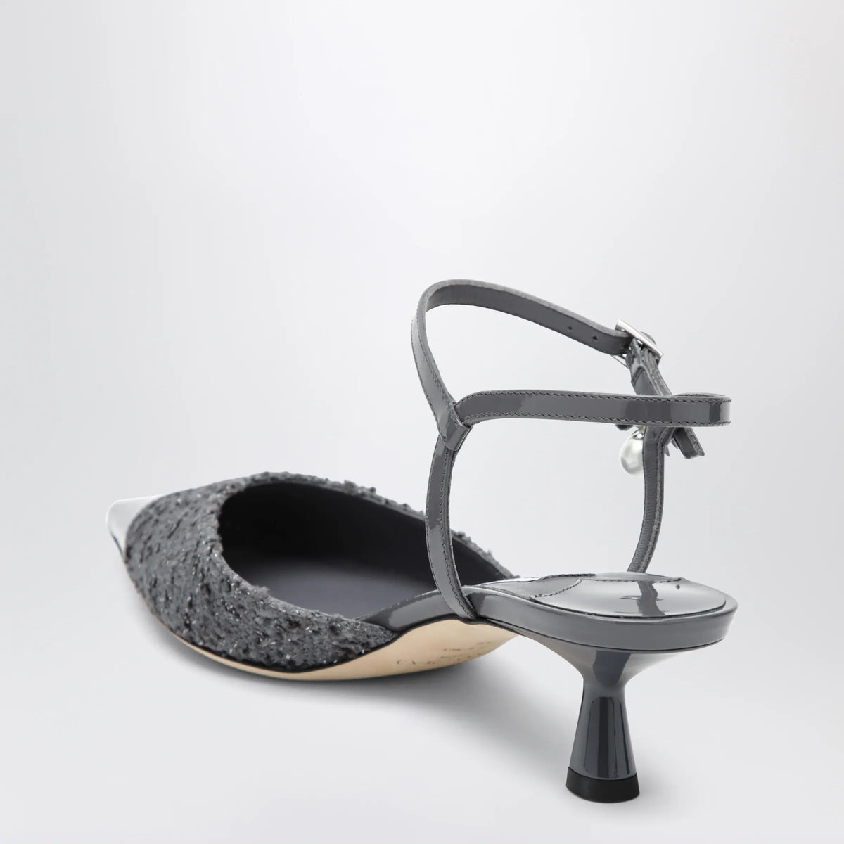 Jimmy Choo - Aren graphite leather and fabric slingbacks