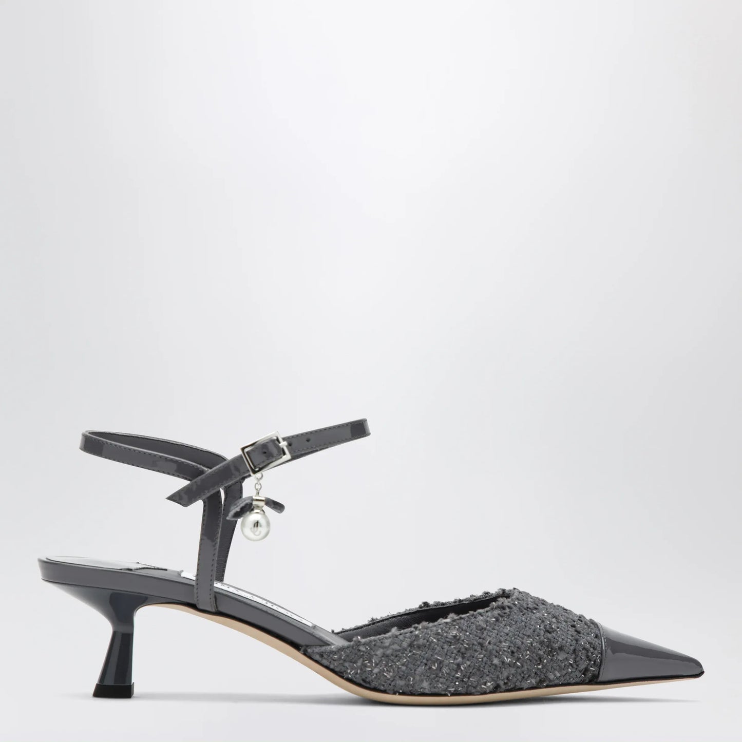 Jimmy Choo - Aren graphite leather and fabric slingbacks