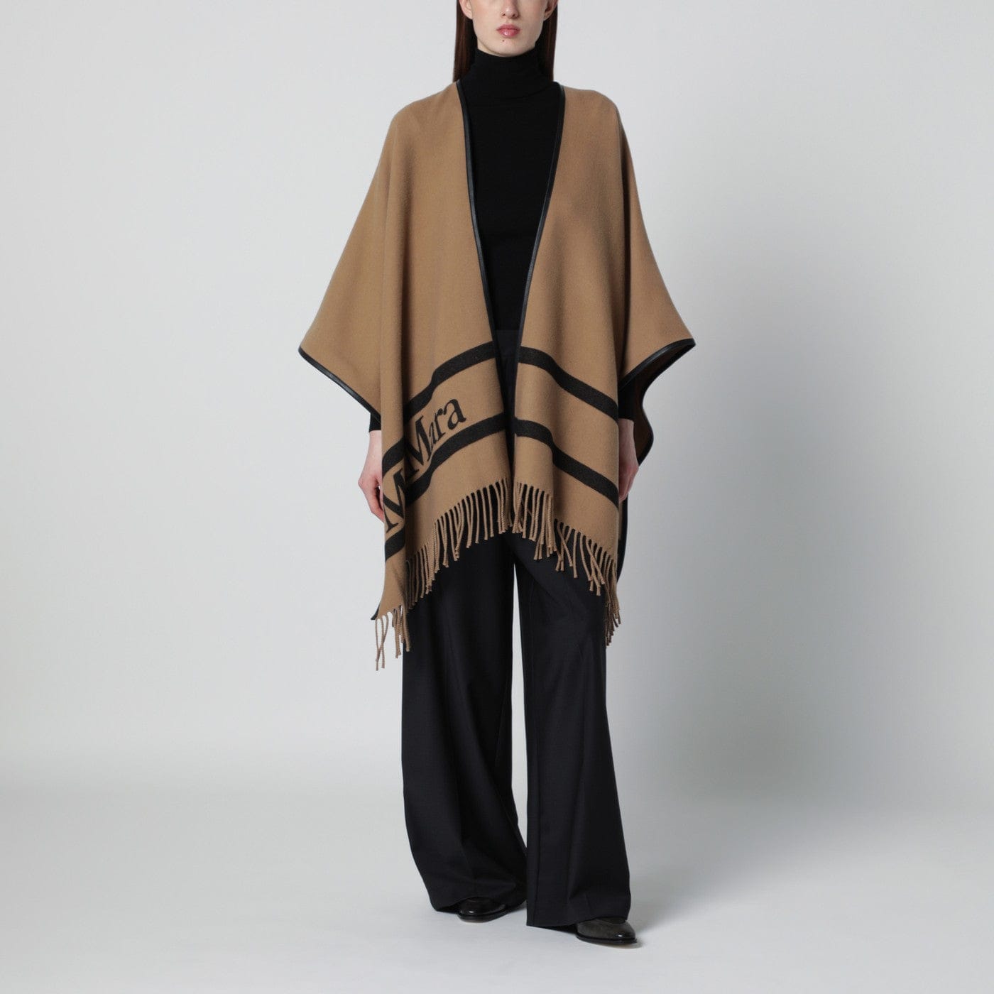 Max Mara - Camel jacquard wool poncho