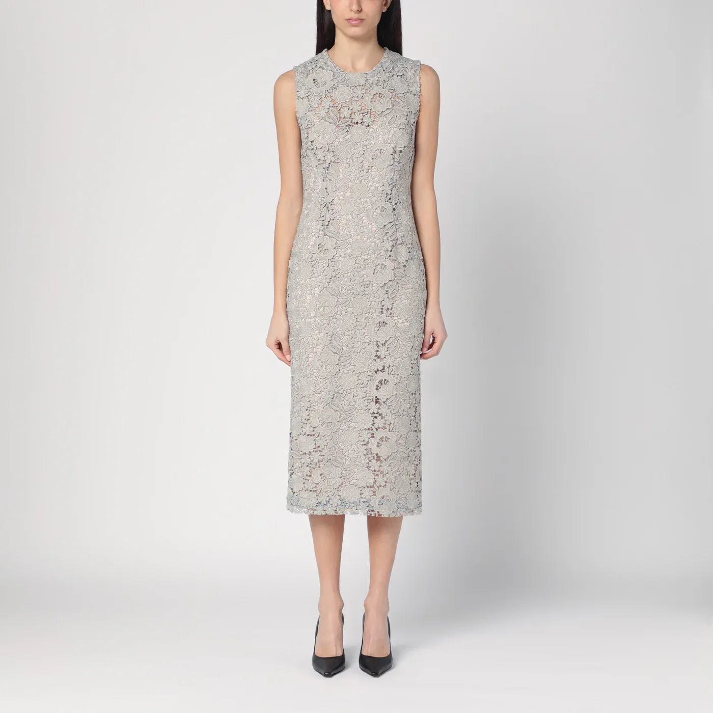 P.A.R.O.S.H. - Light grey lace midi dress