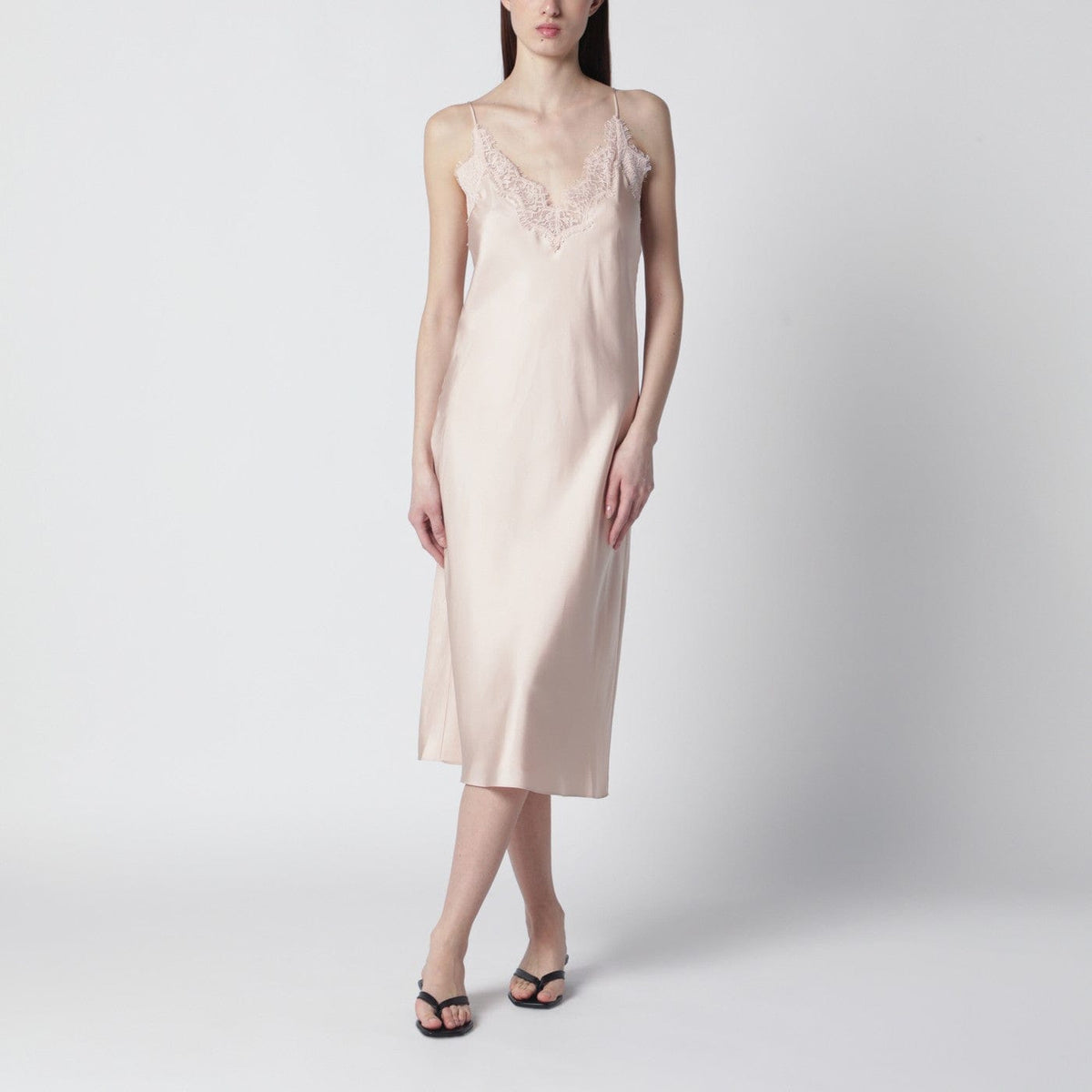 Róhe - Light pink silk slip dress with lace