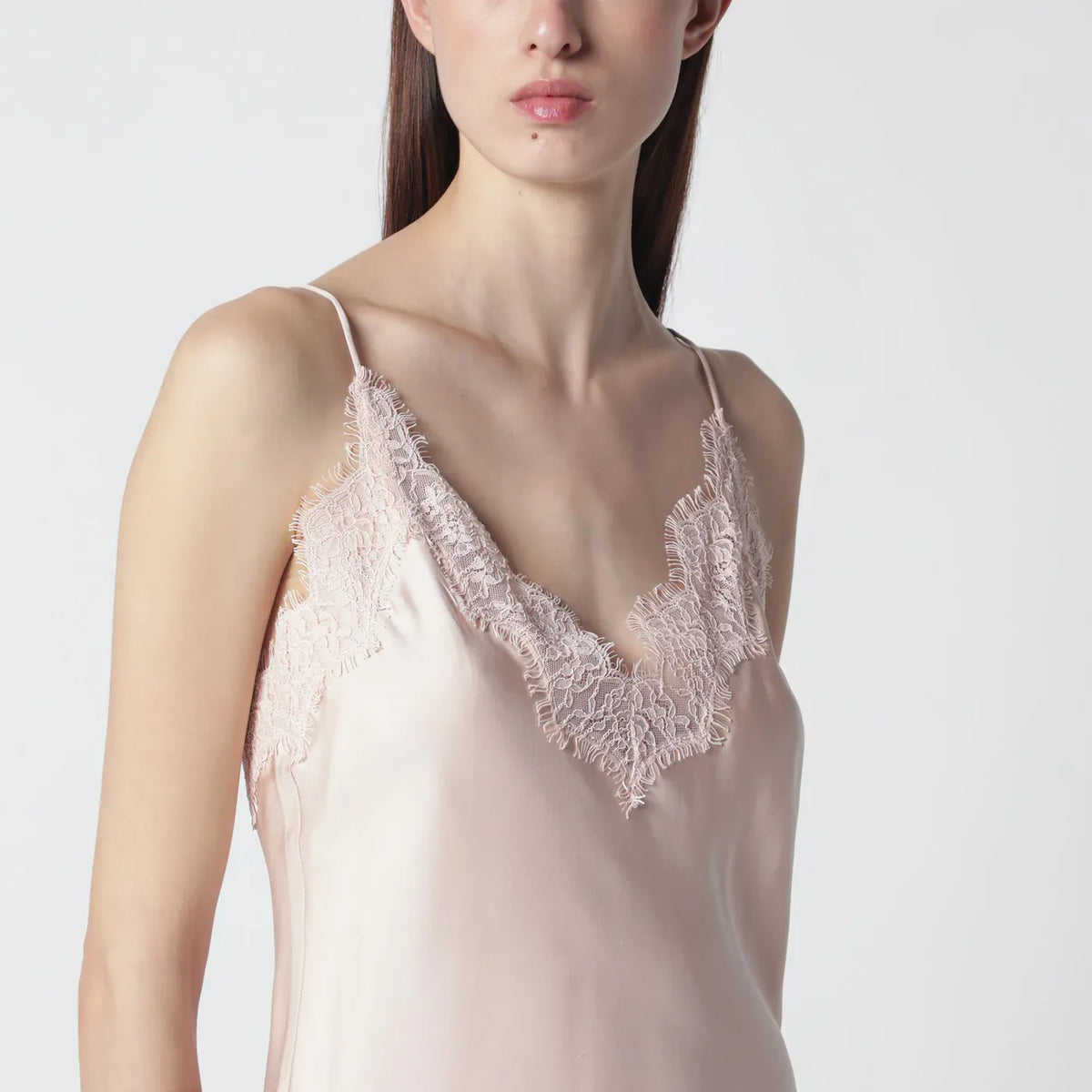 Róhe - Light pink silk slip dress with lace