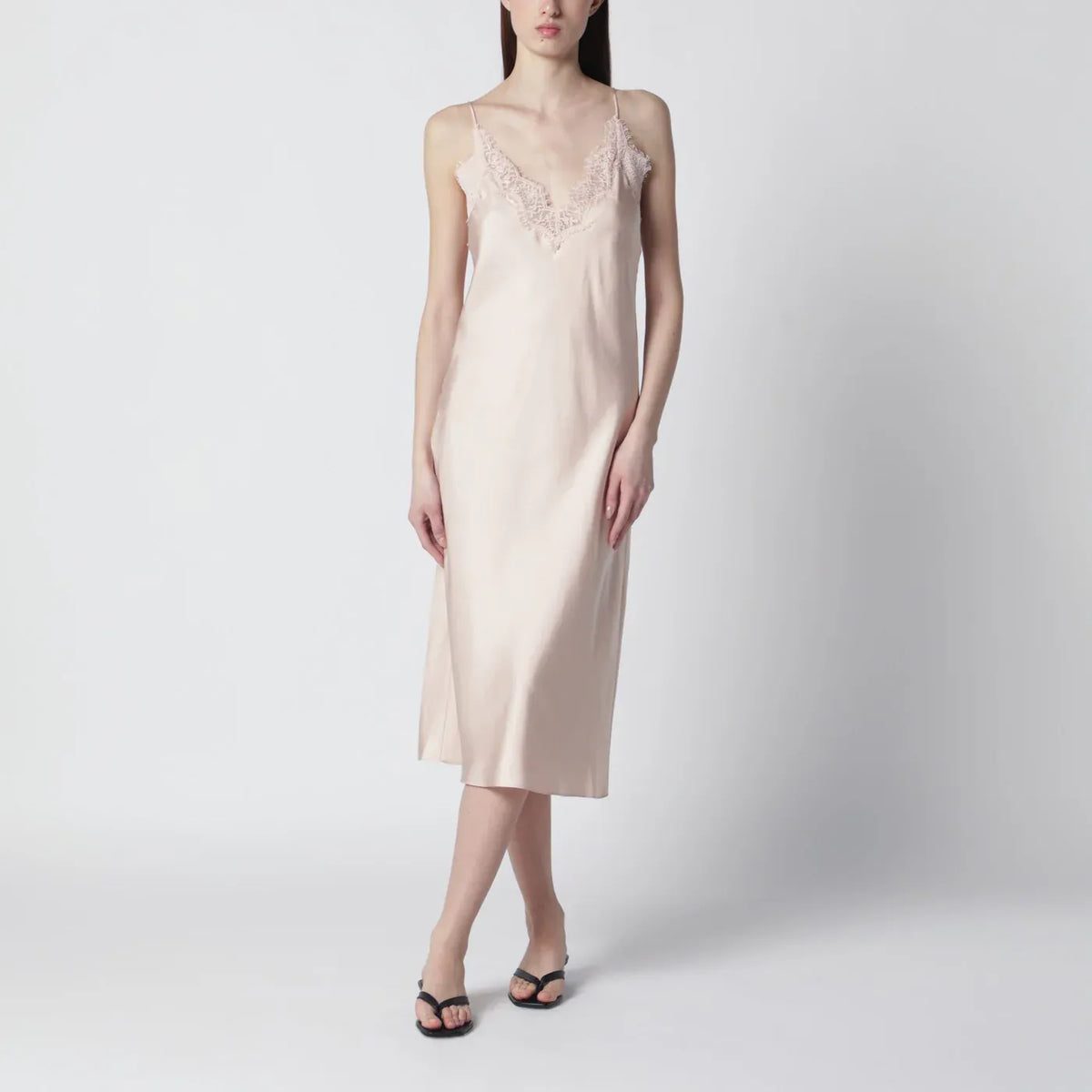 Róhe - Light pink silk slip dress with lace