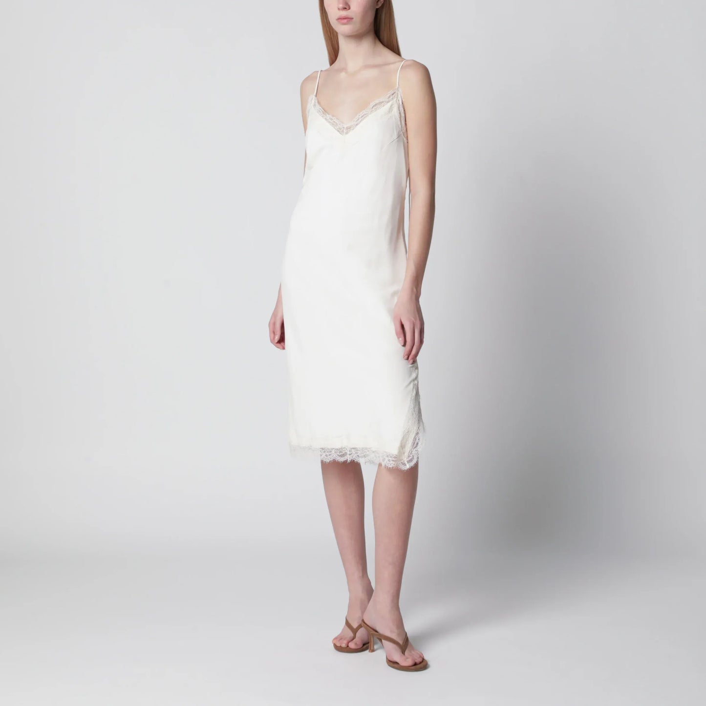 Róhe - White silk and lace slip dress