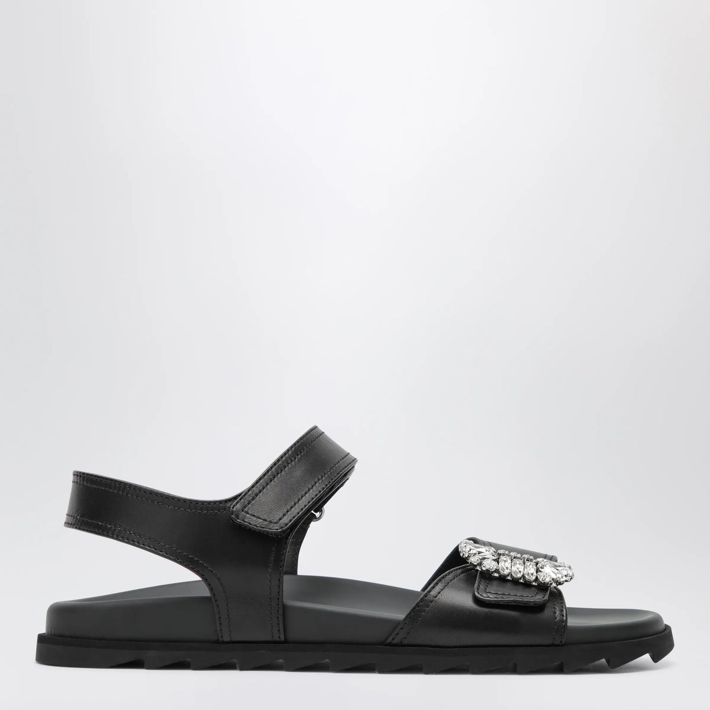 ROGER VIVIER - Black leather sandals with crystal buckle