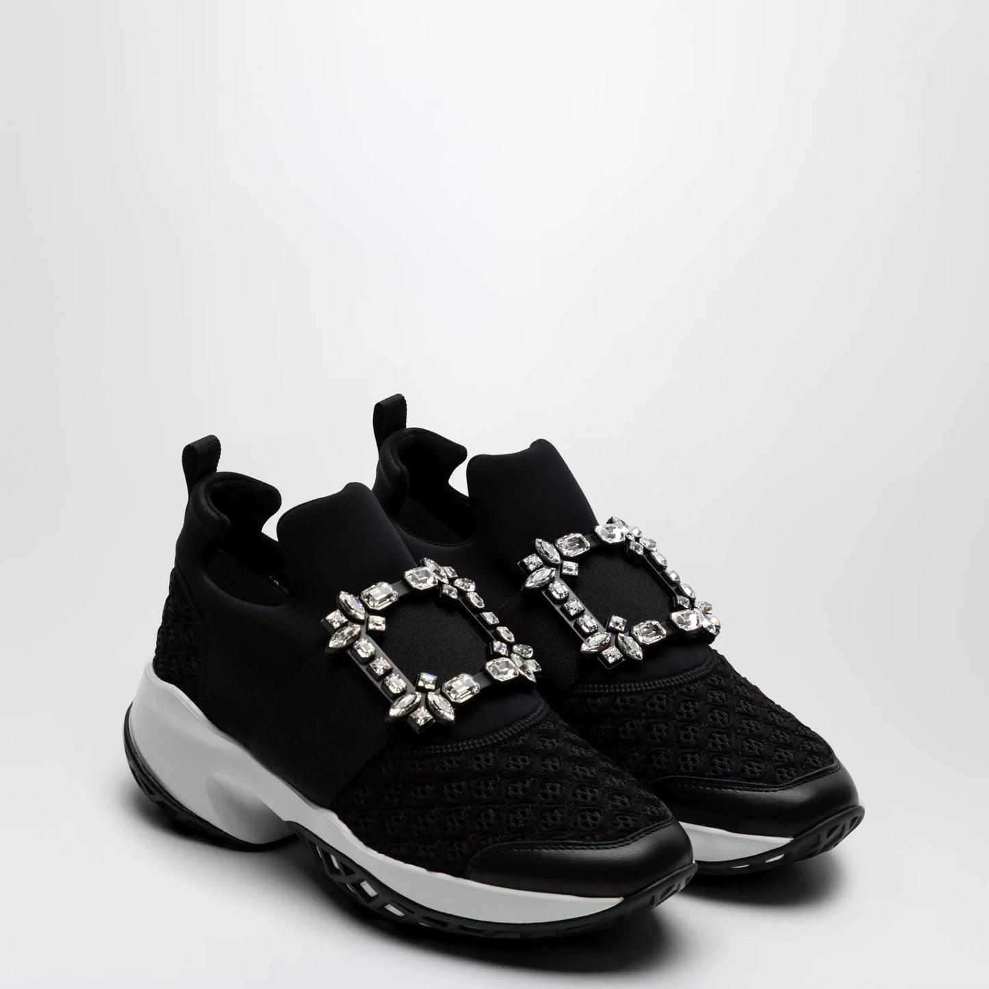 ROGER VIVIER - Black Viv Run strass buckle sneakers